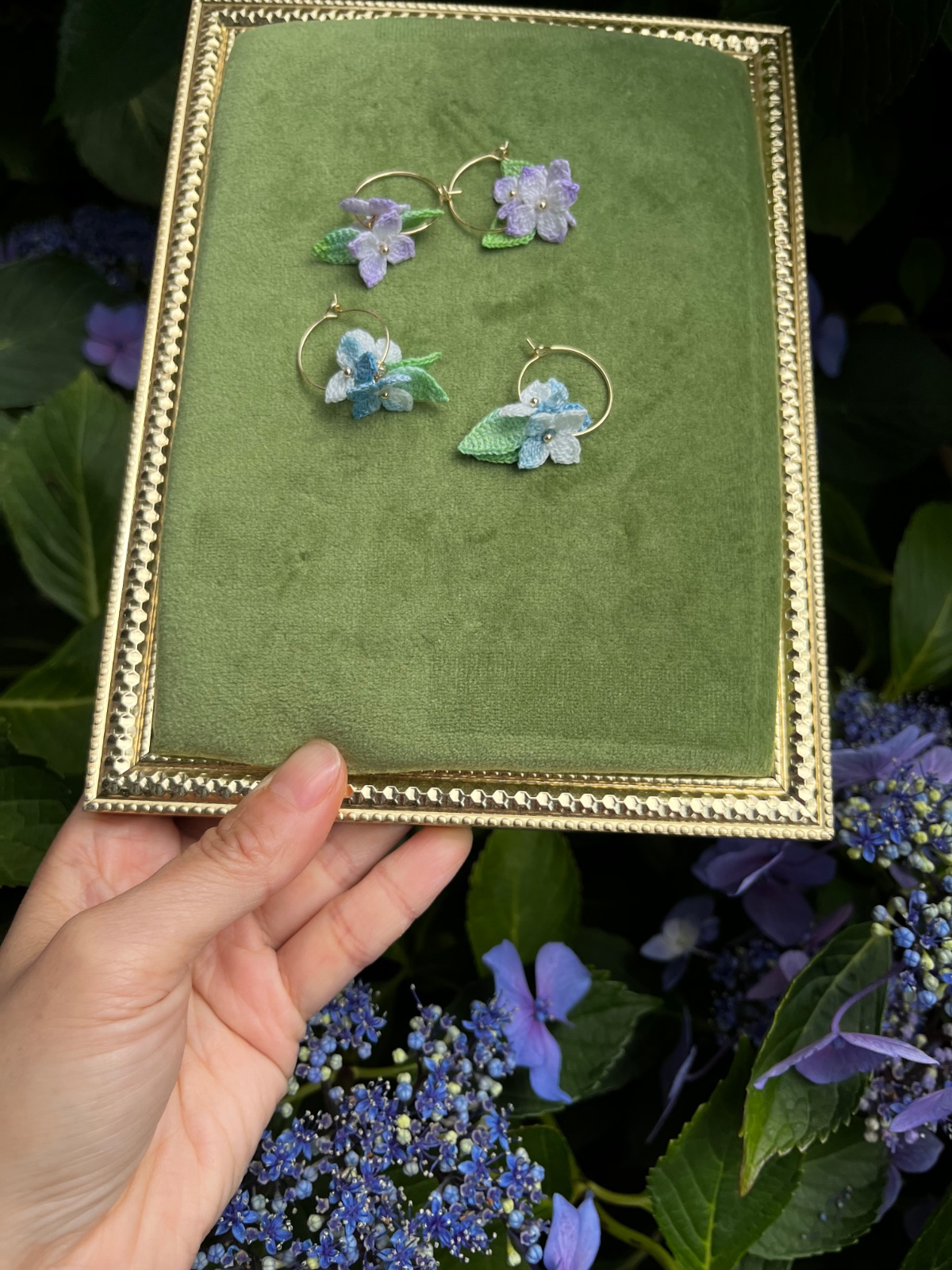 Micro Gehaakte Hortensia Oorringen Oorbellen