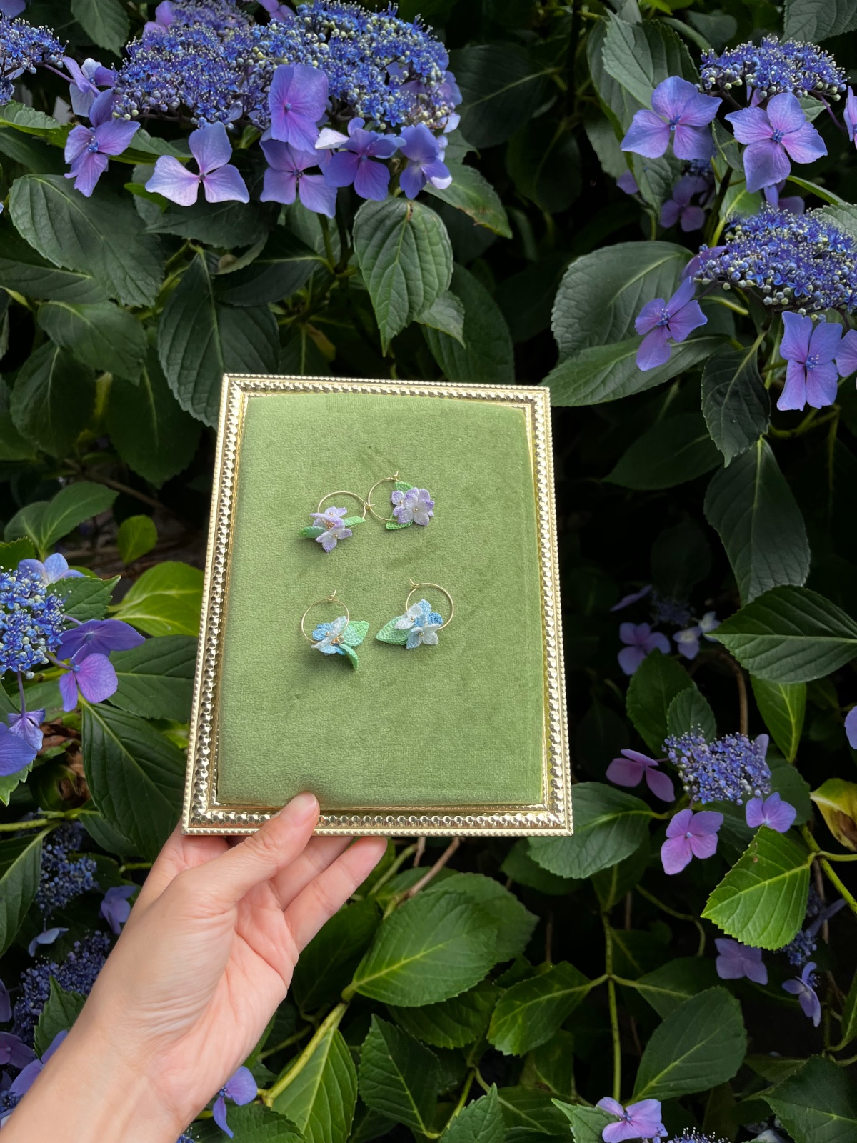 Micro Gehaakte Hortensia Oorringen Oorbellen