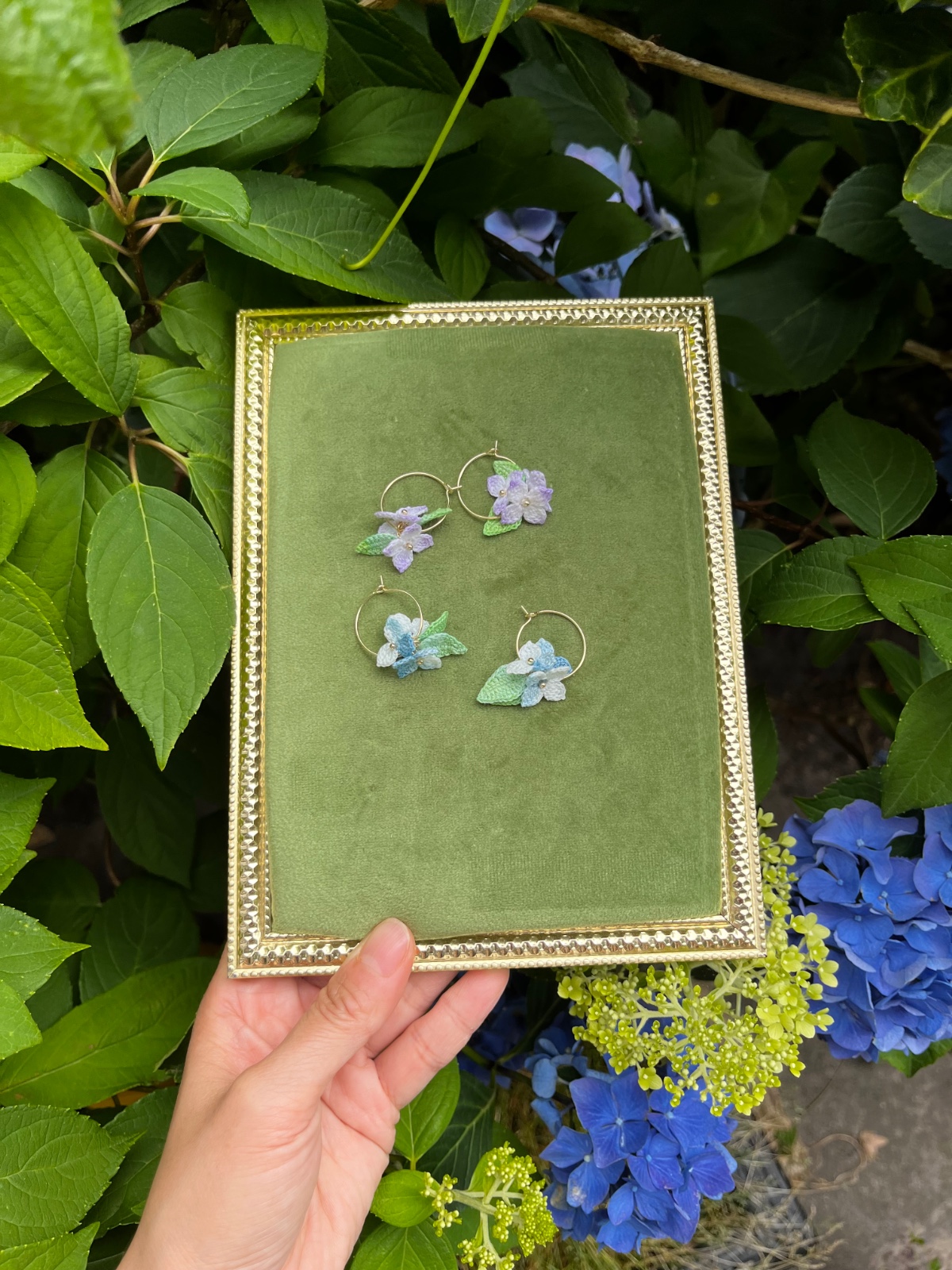 Micro Gehaakte Hortensia Oorringen Oorbellen