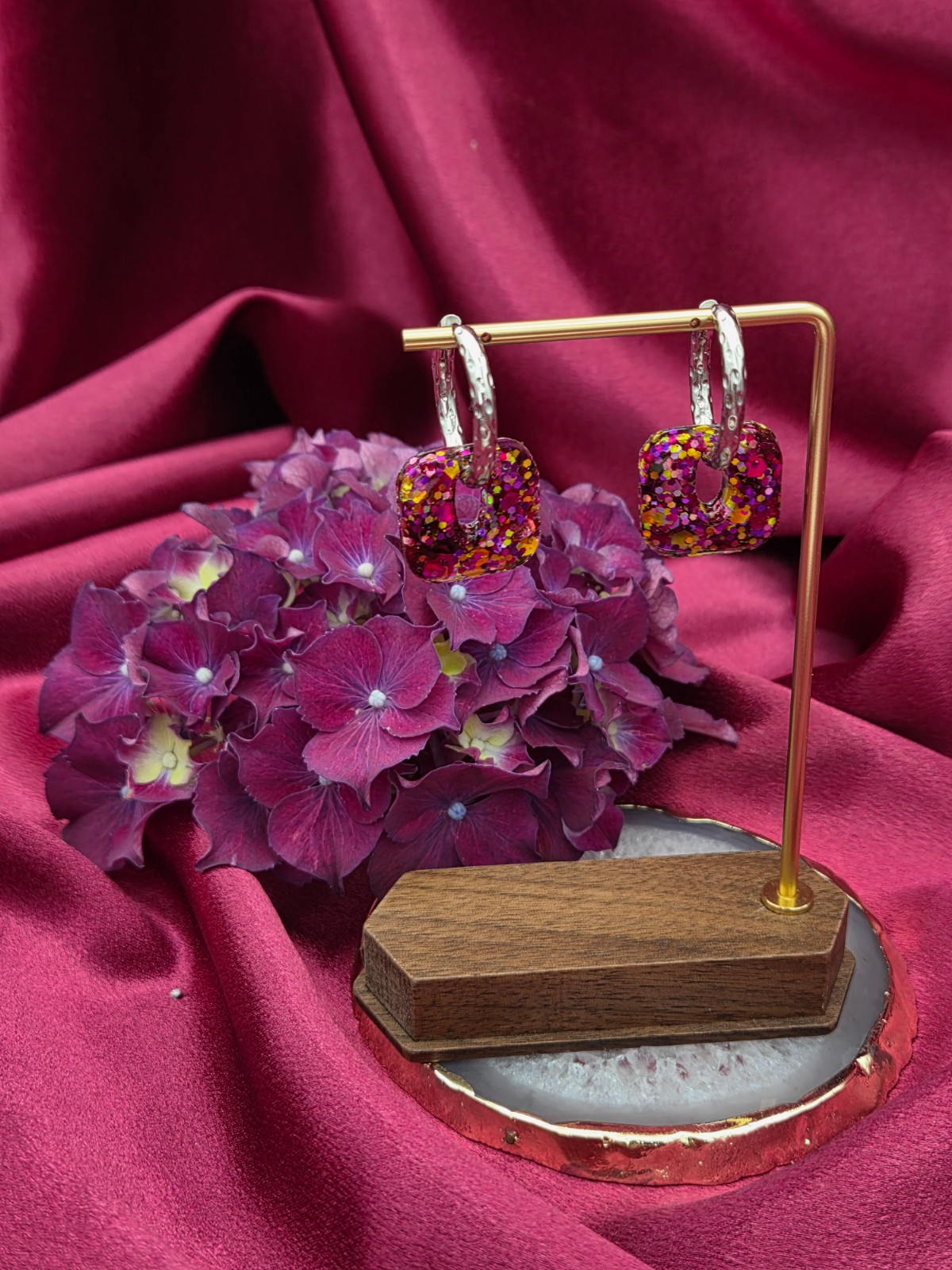 RVS creolen voor epoxy hangers - Rond met print
