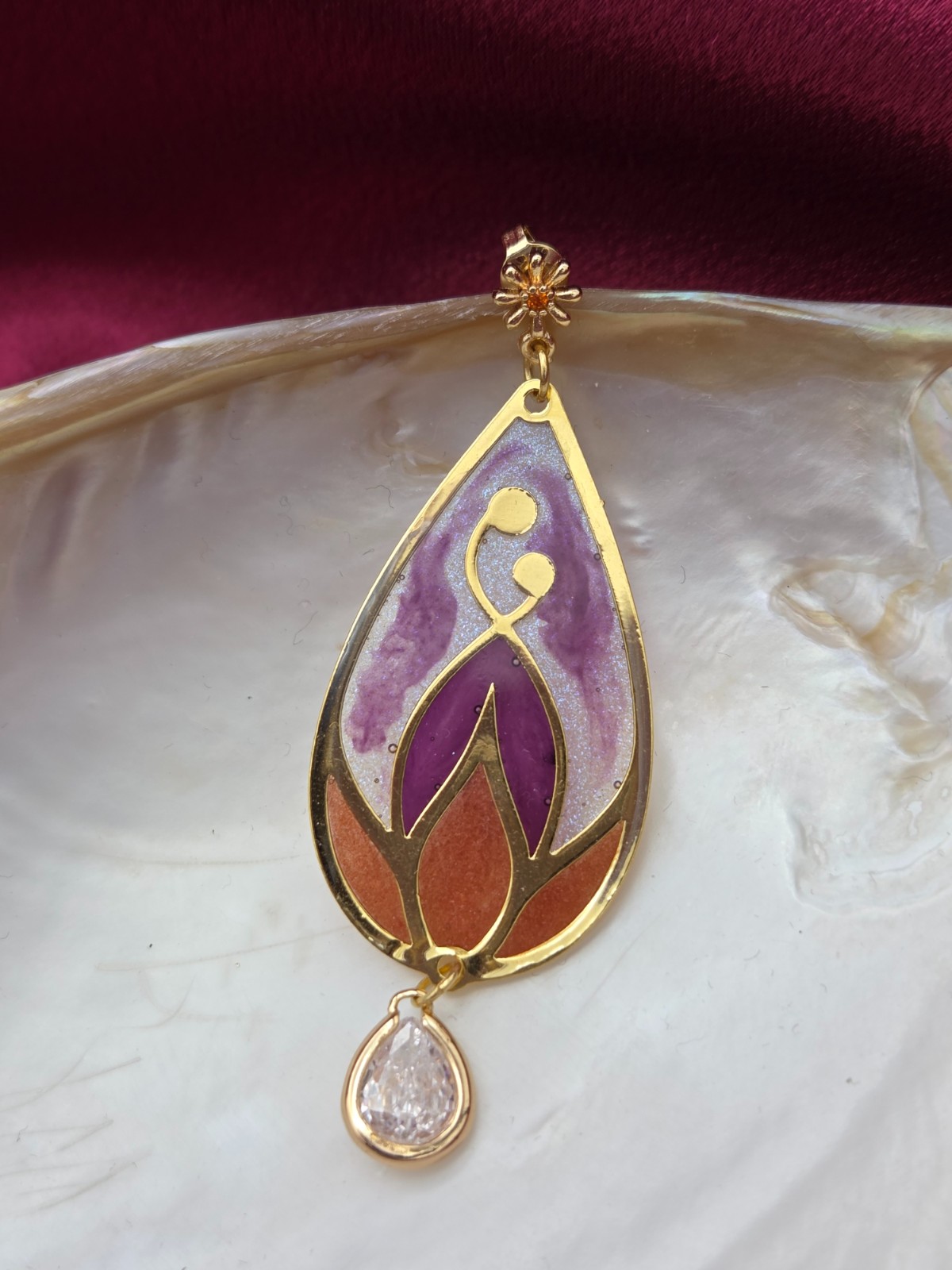 Vergulde oorbellen - glas in lood look - met zirkonia
