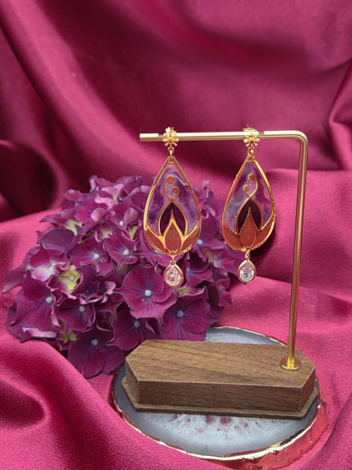 Vergulde oorbellen - glas in lood look - met zirkonia