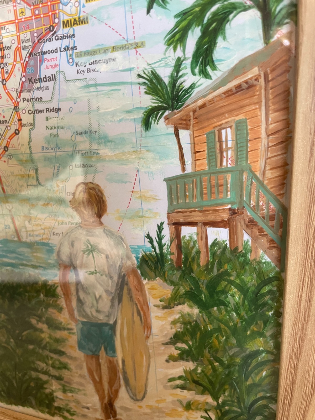 Chasing Waves – origineel kunstwerk op kaart van Miami - 147792 Chasing Waves – origineel kunstwerk op kaart van Miami