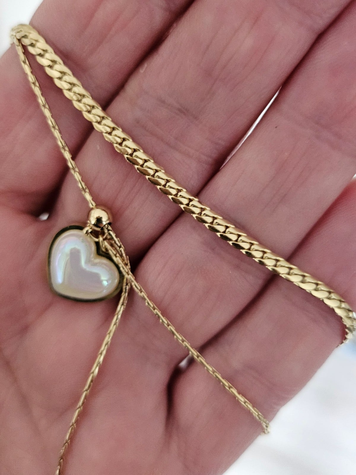 Dubbele ketting met parelmoer hart – RVS 16K verguld - 147322 Dubbele ketting met parelmoer hart – RVS 16K verguld