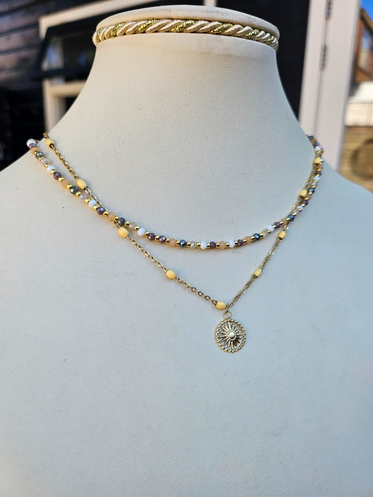 Dubbele ketting met zonhanger – RVS verguld - 147314 Dubbele ketting met zonhanger – RVS verguld