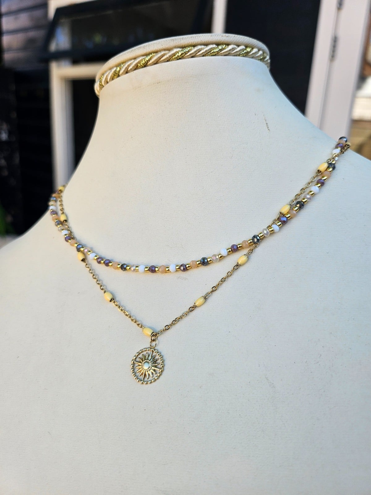 Dubbele ketting met zonhanger – RVS verguld - 147316 Dubbele ketting met zonhanger – RVS verguld