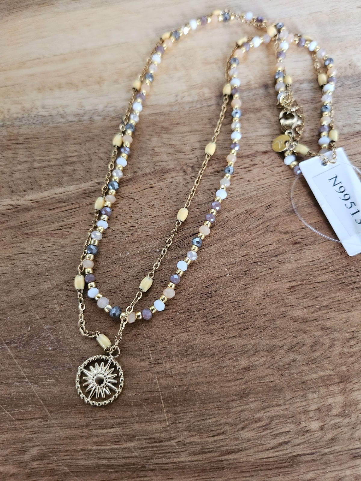 Dubbele ketting met zonhanger – RVS verguld - 147318 Dubbele ketting met zonhanger – RVS verguld