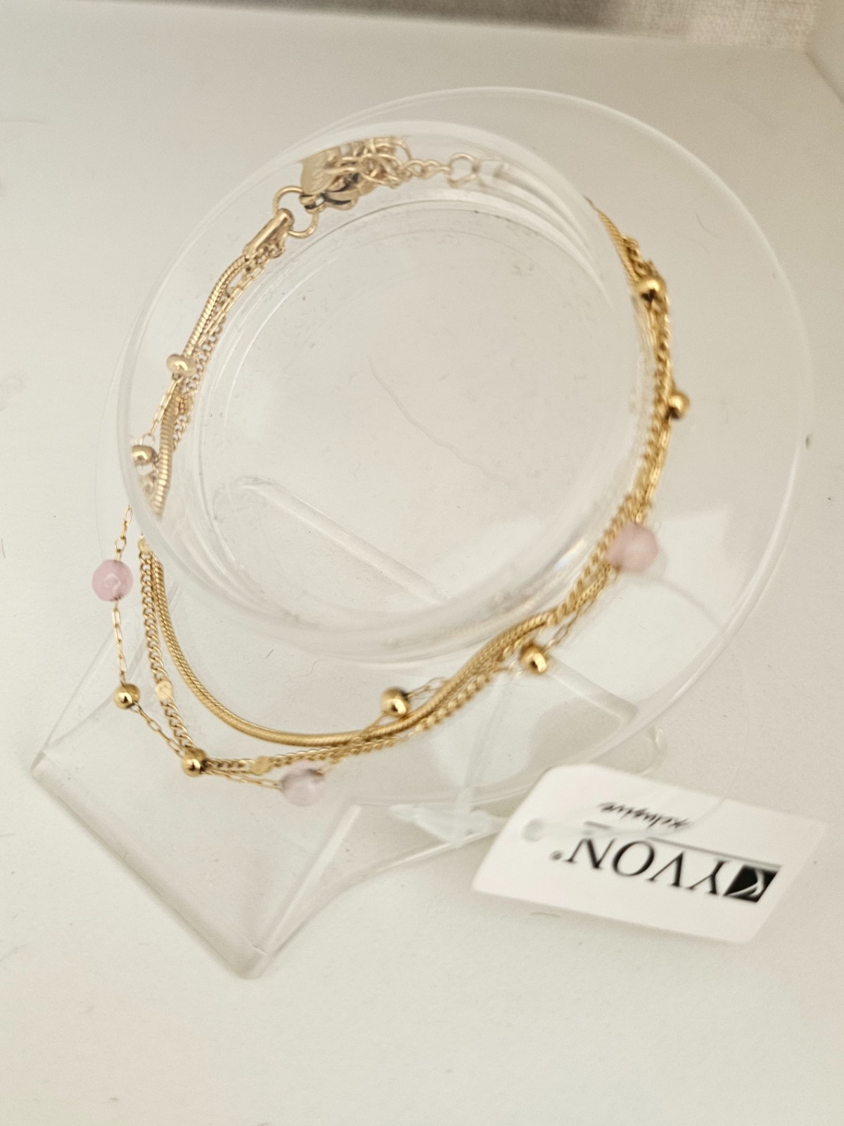 Elegante meerlaagse ketting met kwarts – RVS verguld - 147135 Elegante meerlaagse armband met kwarts – RVS verguld