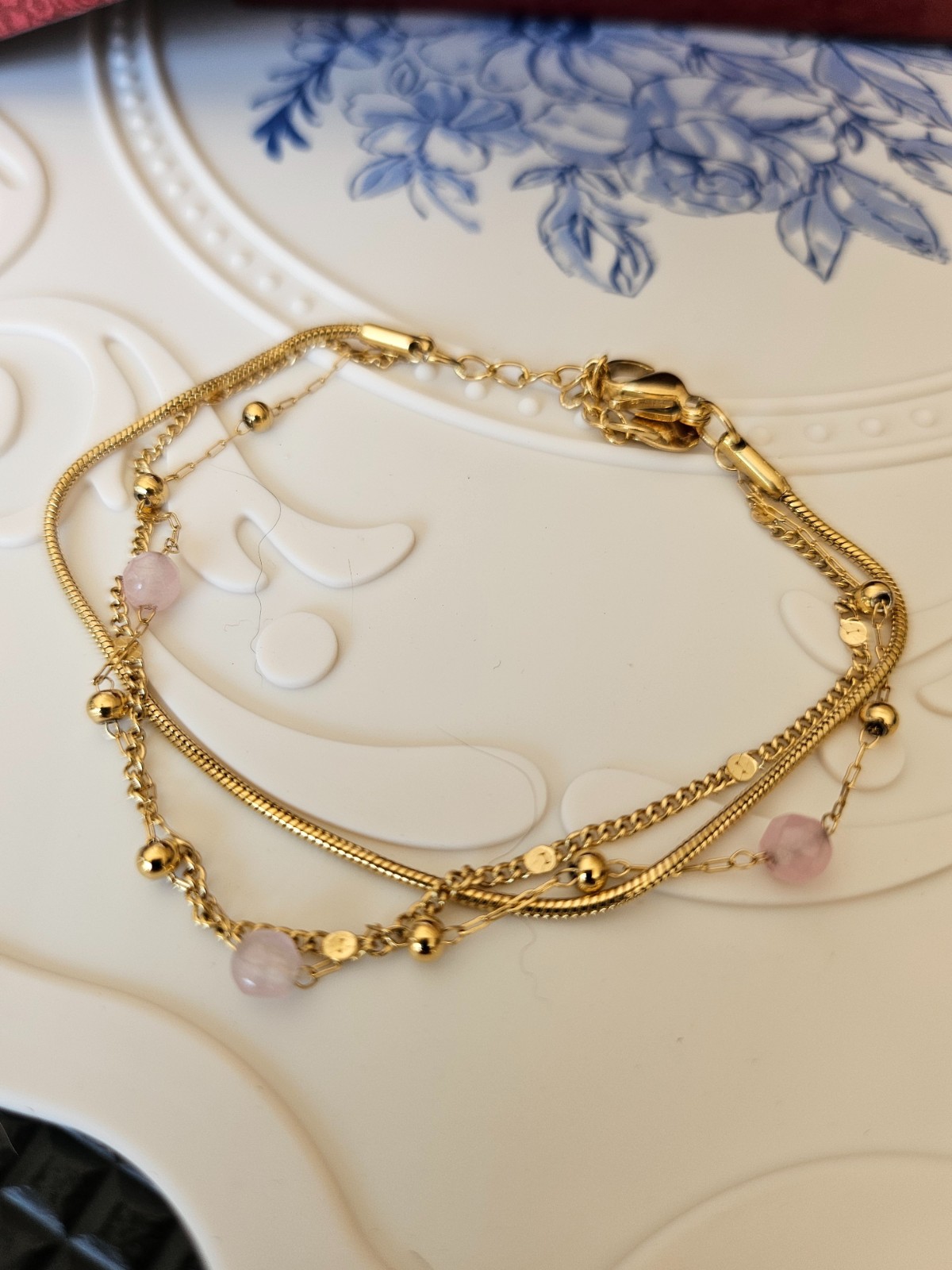 Elegante meerlaagse ketting met kwarts – RVS verguld - 147139 Elegante meerlaagse armband met kwarts – RVS verguld