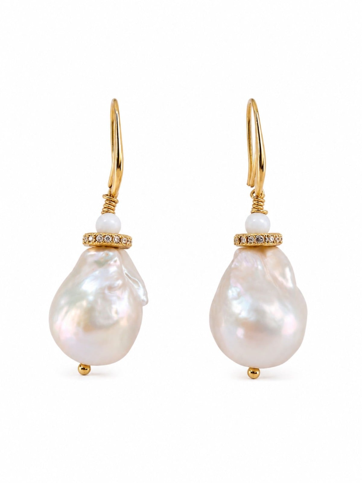 Pearl Lumière | Barokparel Oorbellen met Goud & Zirconia - 145963 Pearl Lumière | Barokparel Oorbellen met Goud & Zirconia