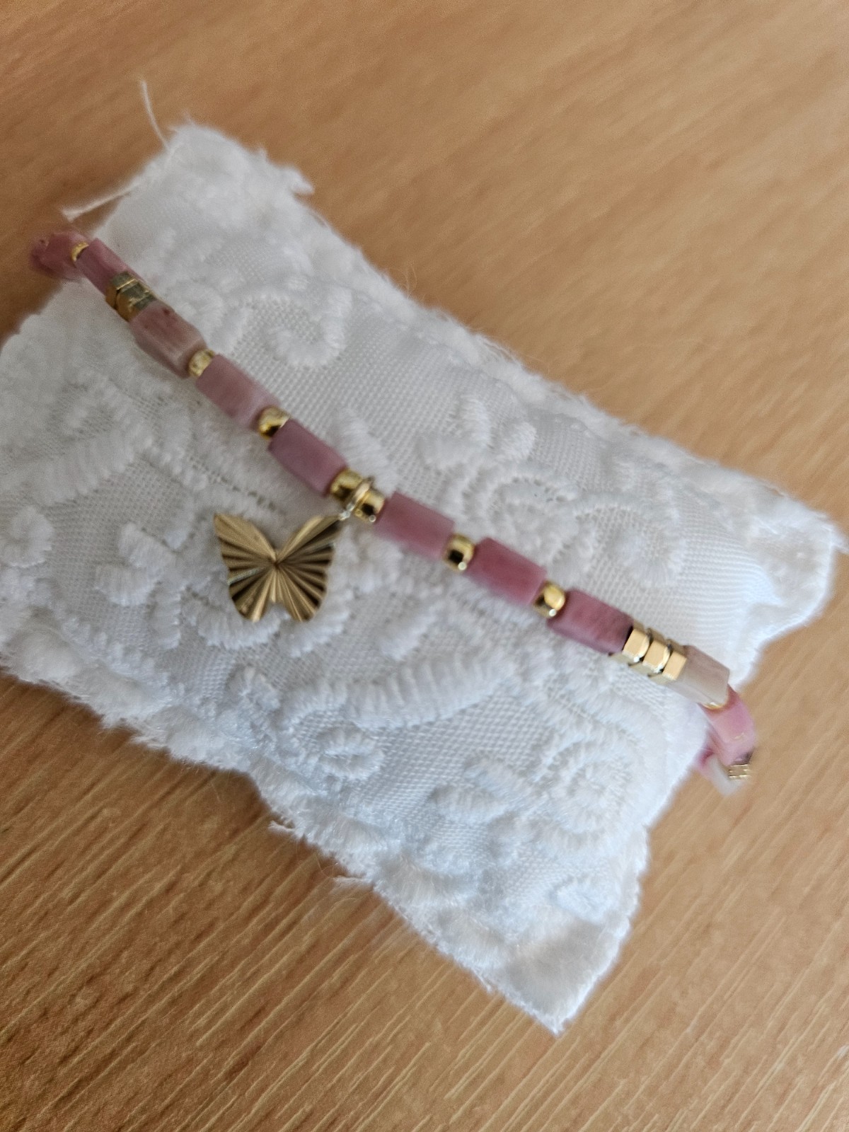 RVS Vergulde Armband met Rhodochrosiet & Vlinder 🦋 - 146692 RVS Vergulde Armband met Rhodochrosiet & Vlinder 🦋