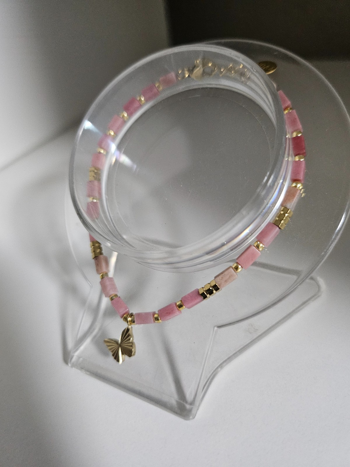 RVS Vergulde Armband met Rhodochrosiet & Vlinder 🦋 - 146694 RVS Vergulde Armband met Rhodochrosiet & Vlinder 🦋