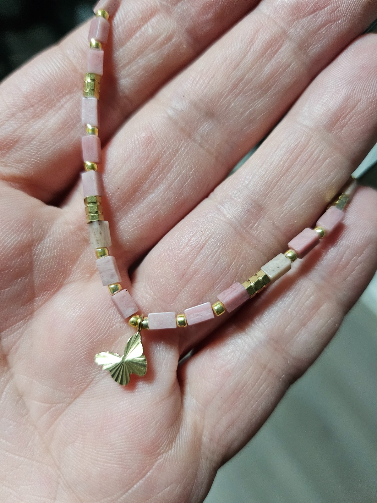 RVS Vergulde Armband met Rhodochrosiet & Vlinder 🦋 - 146695 RVS Vergulde Armband met Rhodochrosiet & Vlinder 🦋