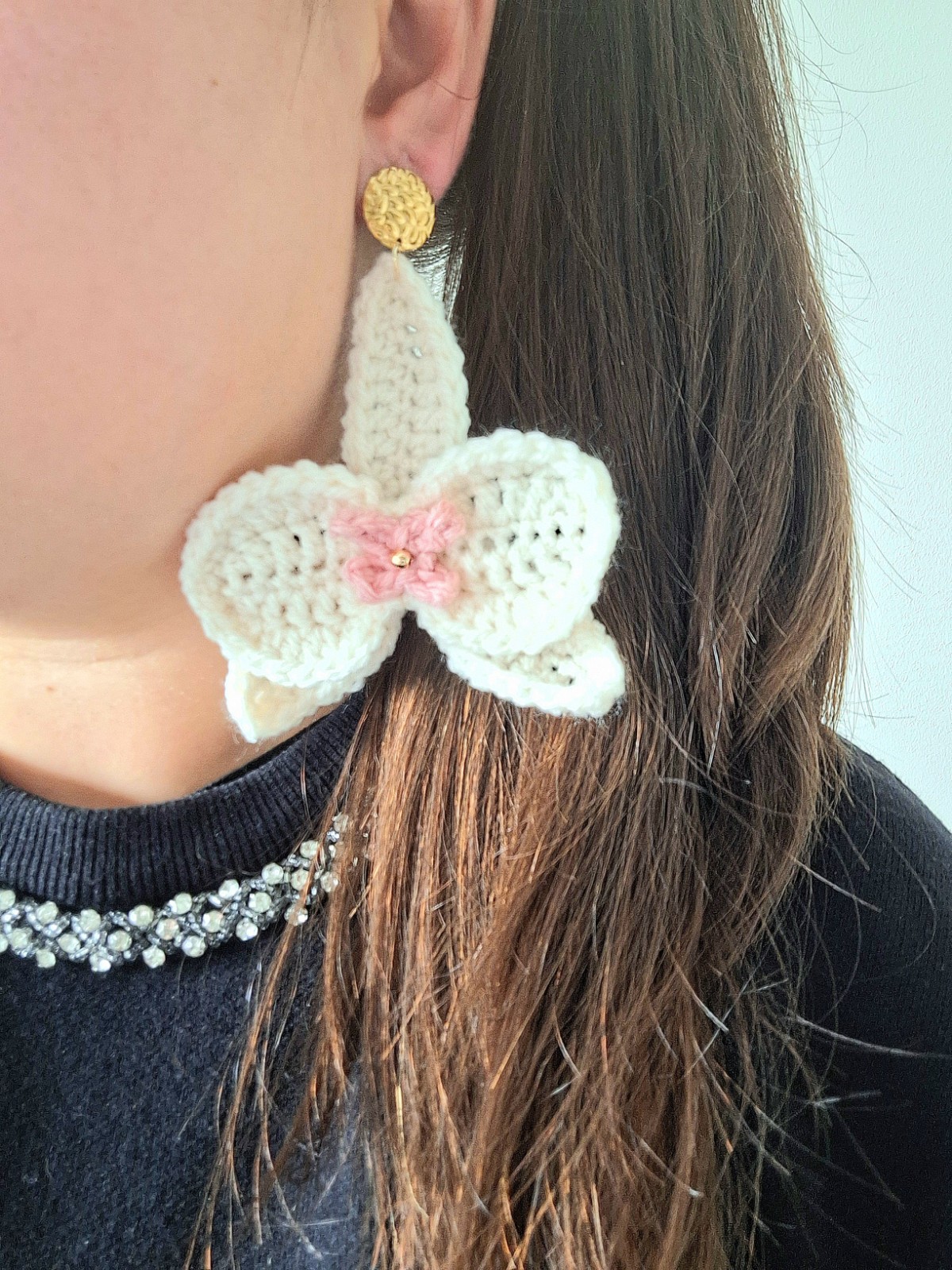 Gehaakte oorbellen | Crème en lichtroze orchidee bloem - 151999 Gehaakte oorbellen | Crème en lichtroze orchidee bloem