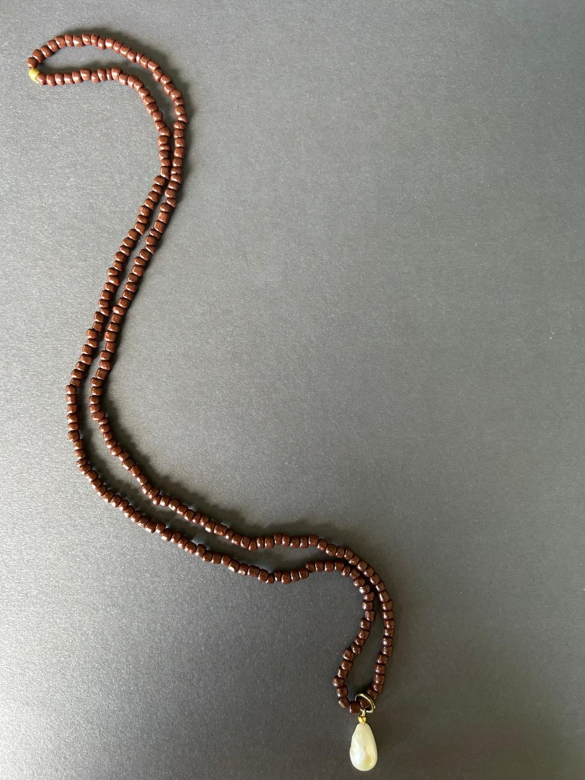 lange bruine ketting met zoetwater parel