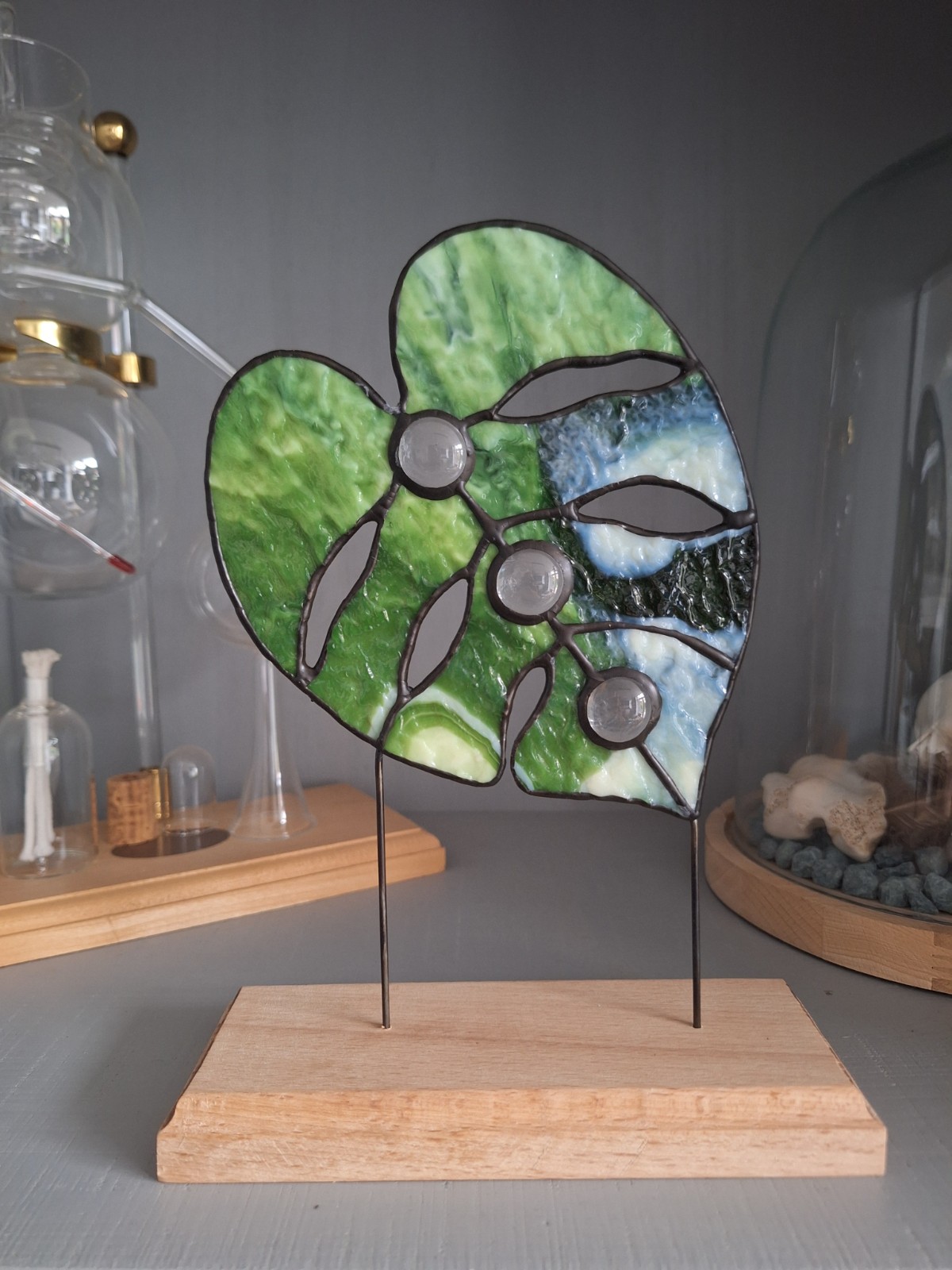Monstera blad glas in lood - 149716 Handgemaakt monstera blad glas in lood