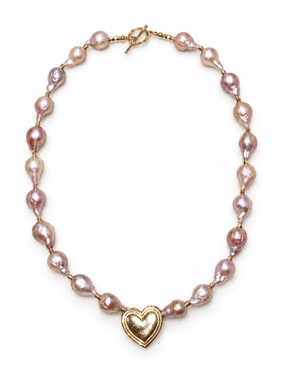 Roze barokparel ketting met vintage hartjeshanger