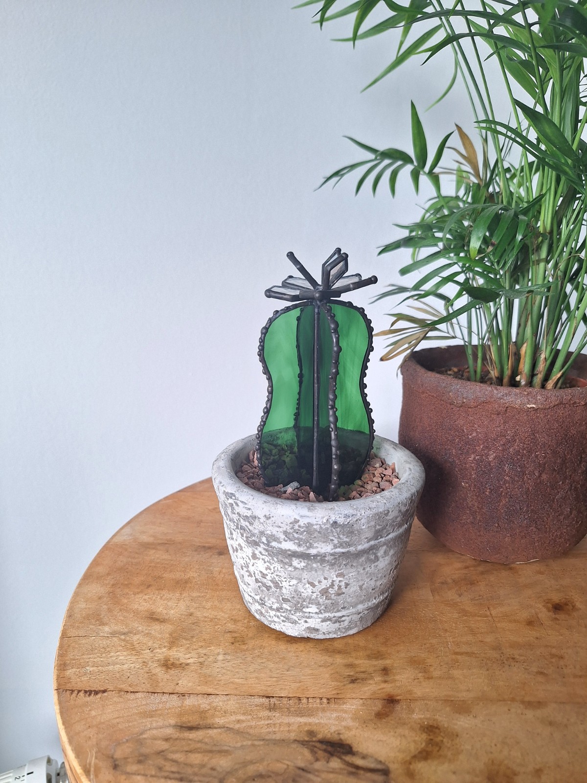 Unieke glas in lood cactus met bloem - 150150 Unieke glas in lood cactus met bloem