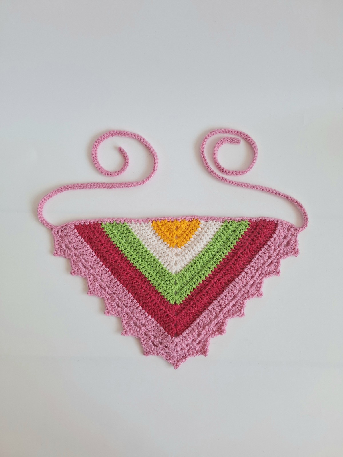 Gehaakte bandana | Geel, crème, groen, fuchsia en lichtroze - 152541 Gehaakte bandana | Geel, crème, groen, fuchsia en lichtroze