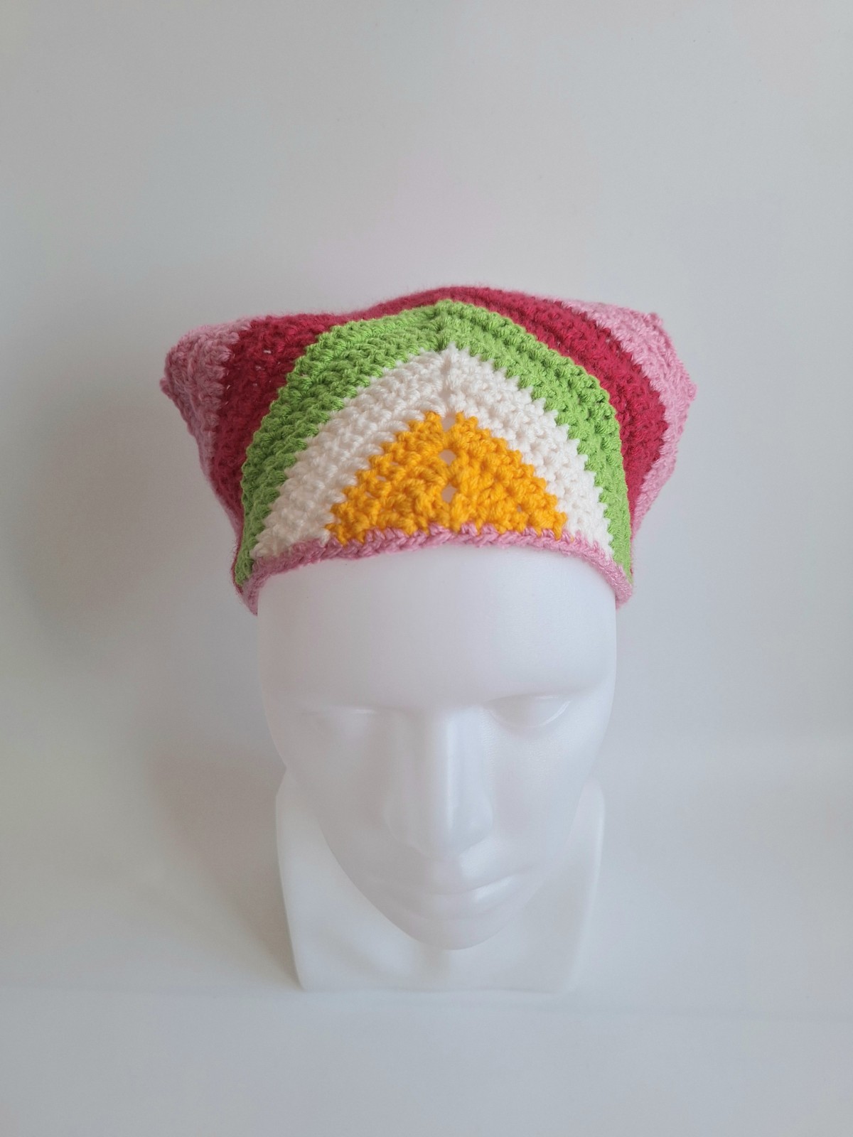 Gehaakte bandana | Geel, crème, groen, fuchsia en lichtroze - 152544 Gehaakte bandana | Geel, crème, groen, fuchsia en lichtroze
