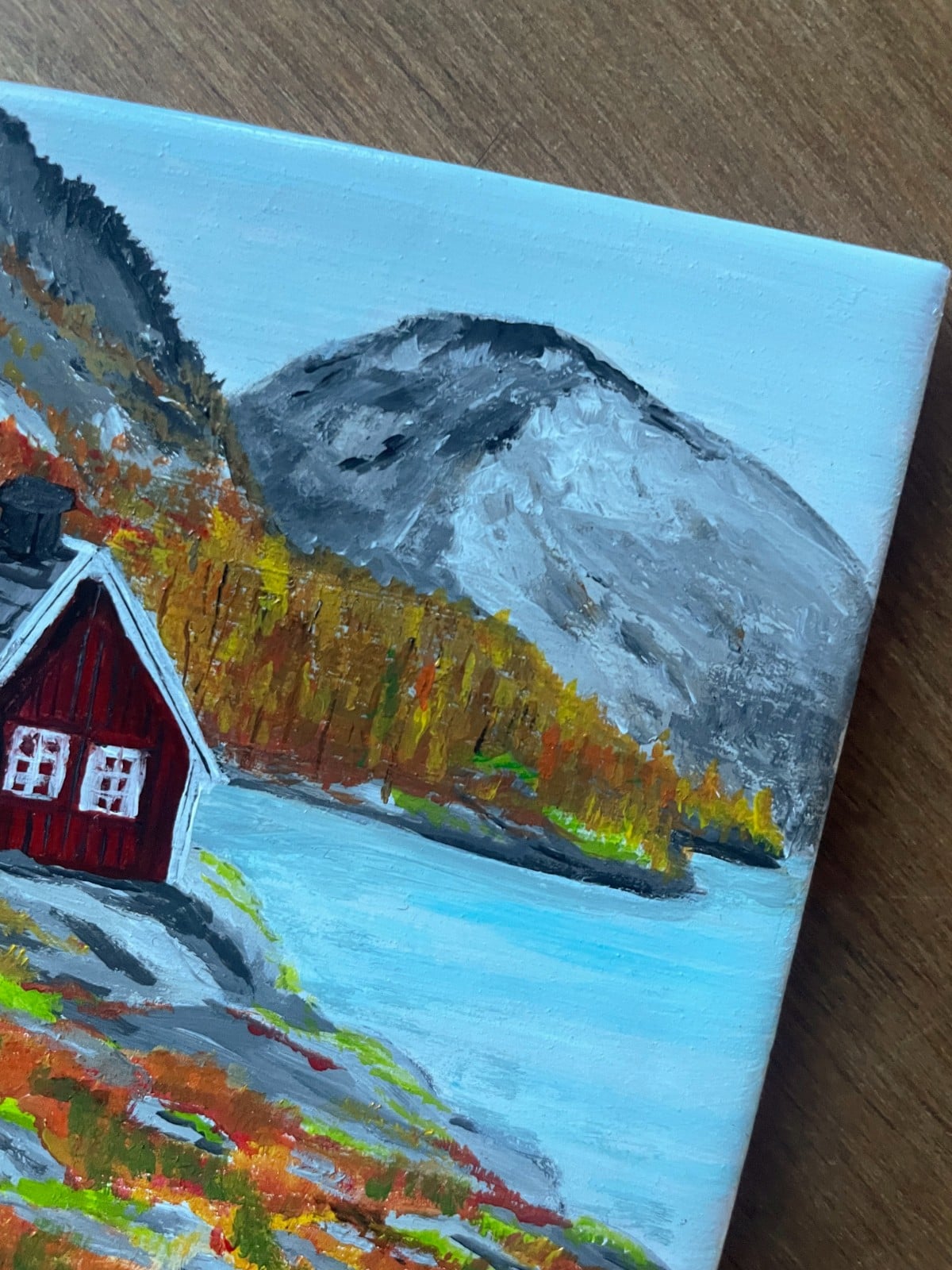 Handgeschilderd tegeltje – Het rode huisje| 10 × 10 cm - 152745 Handgeschilderd tegeltje – Het rode huisje| 10 × 10 cm