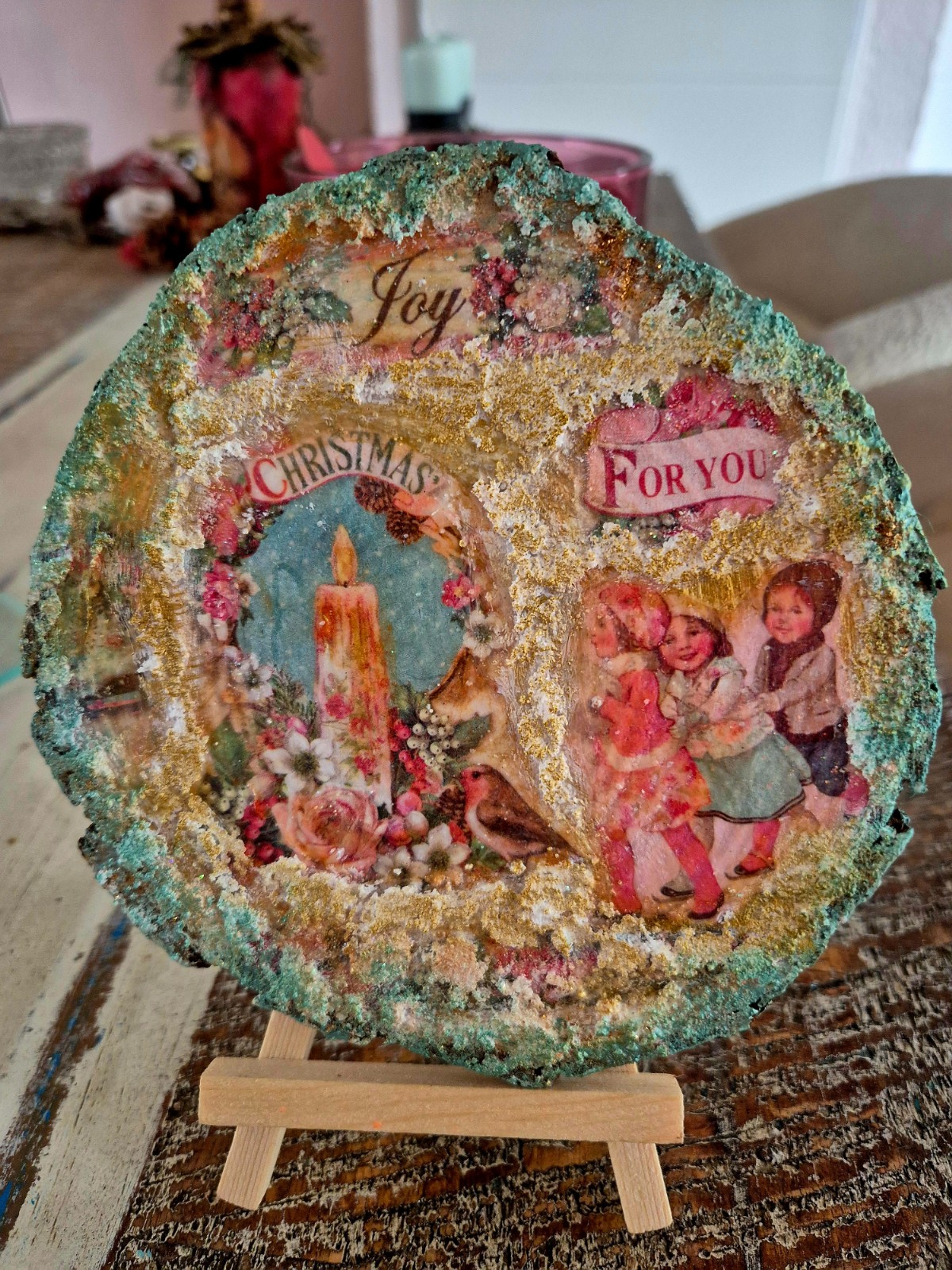 Kerstvreugde – Nostalgisch Handgemaakt Kerstbord Ø15 cm - 153507 Kerstvreugde – Nostalgisch Handgemaakt Kerstbord Ø15 cm