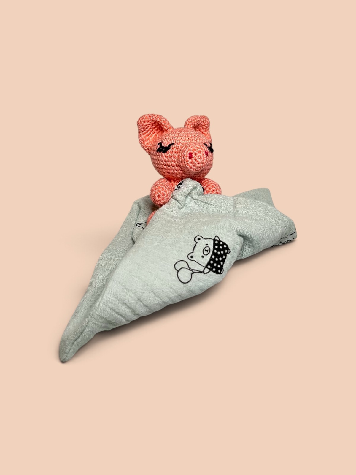 Knuffeldoekje met gehaakt varkentje - 152476 Knuffeldoekje met gehaakt varkentje