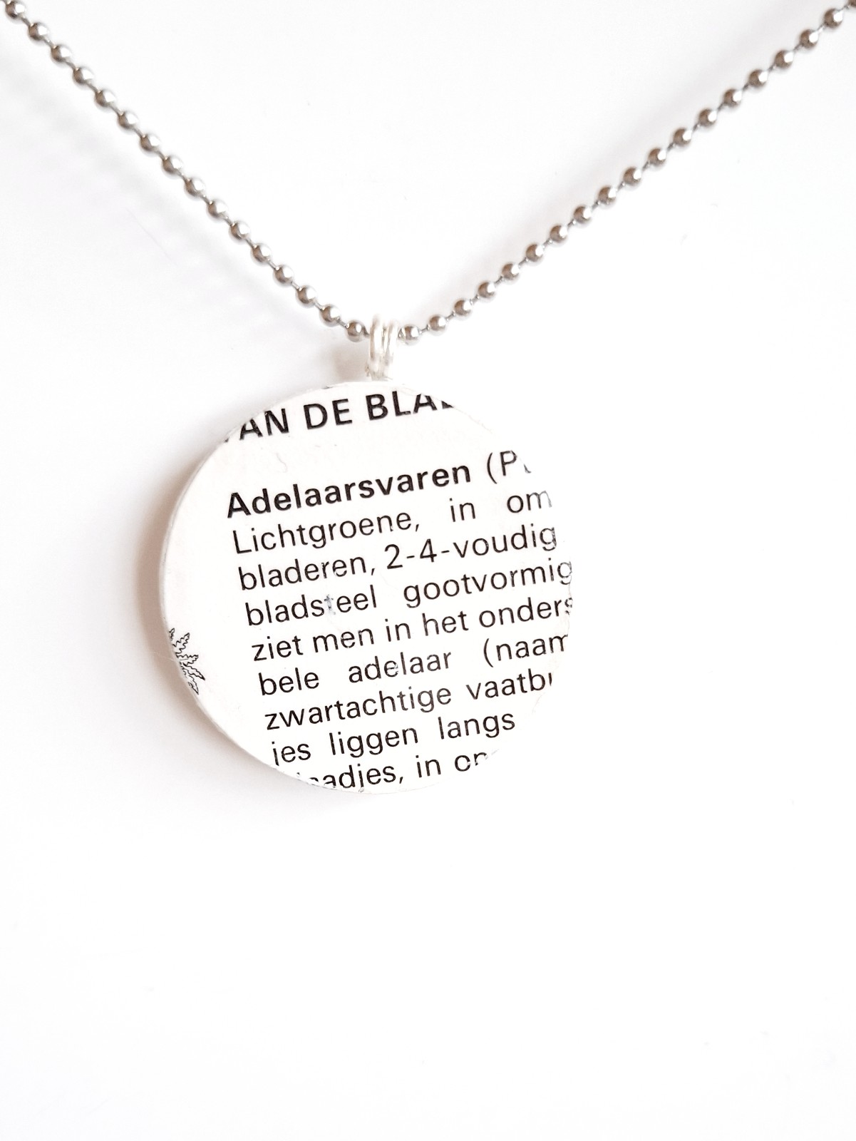 Lichtgewicht ketting met papieren hanger met adelaarsvaren afbeelding, duurzaam sieraad,  ⁸