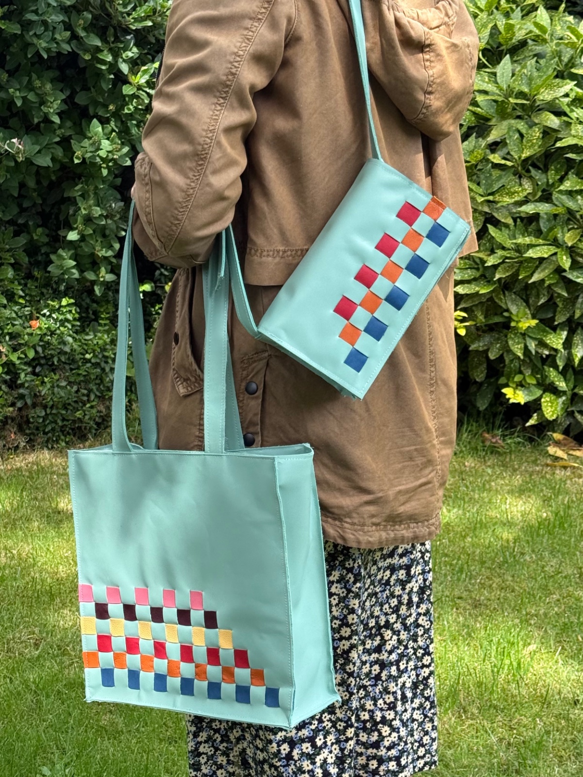 Lederen vlechtwerk-tas Blauwe Bes, groot - 135939 Lederen vlechtwerk-tas Blauwe Bes, groot