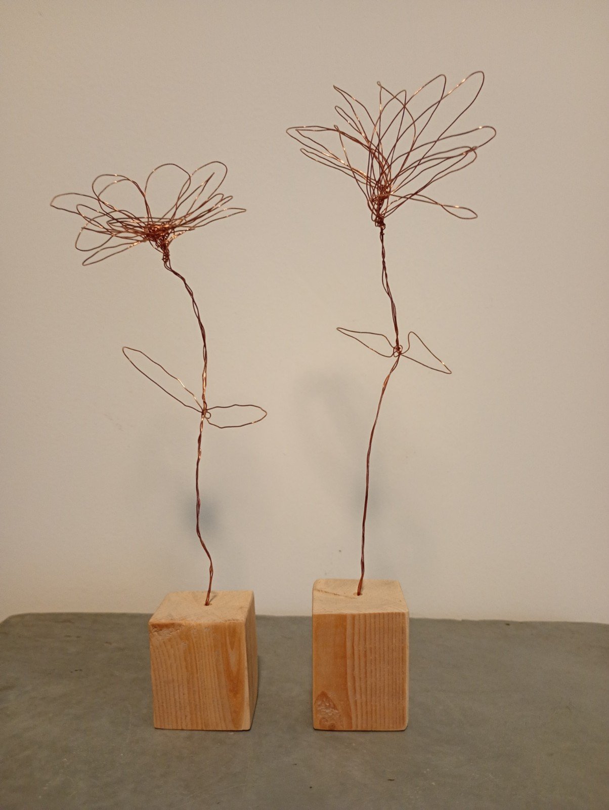 Decoratie, 2x bloem ijzerdraad, BILLIE-3, koper