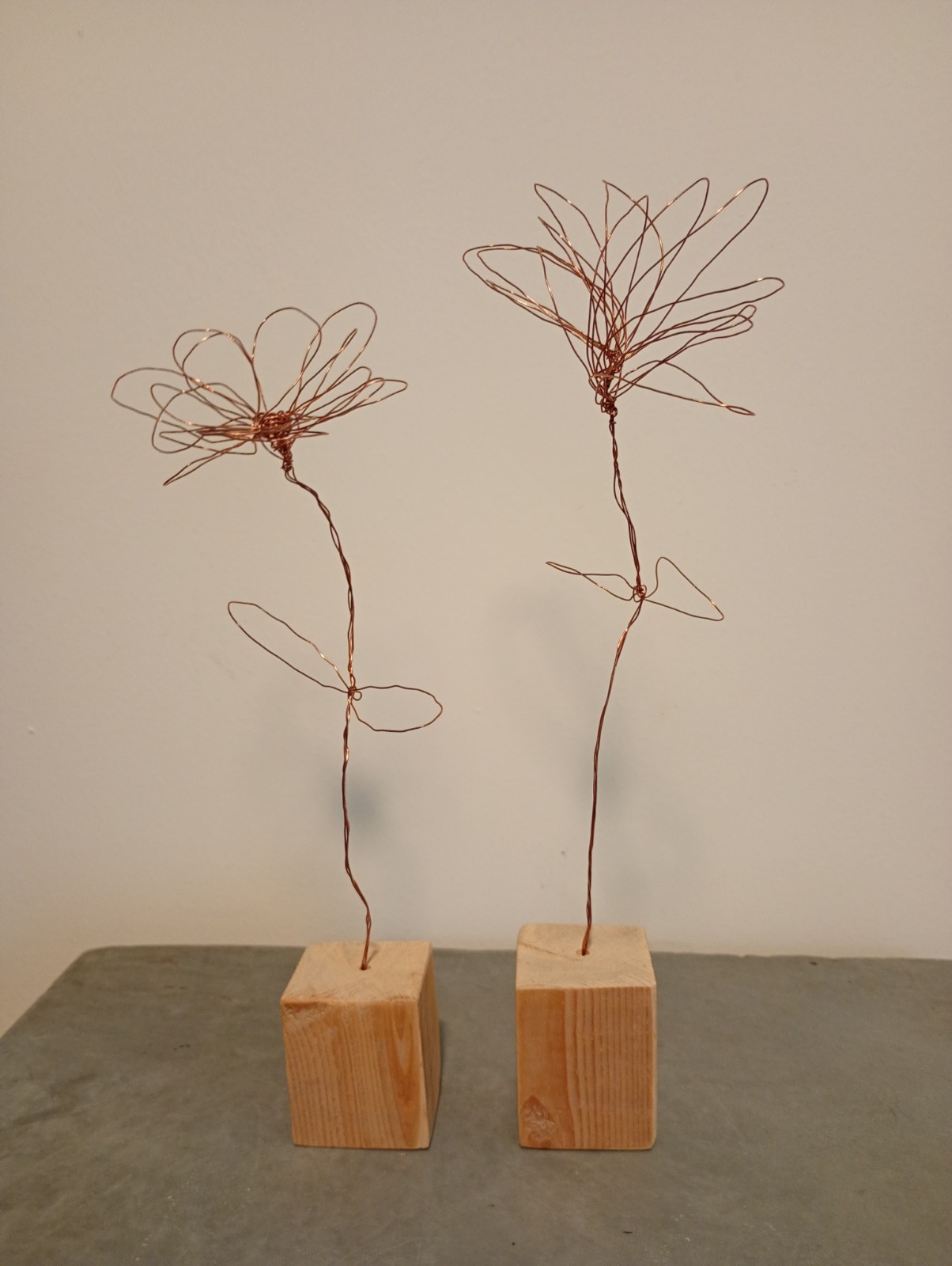 Decoratie, 2x bloem ijzerdraad, BILLIE-3, koper