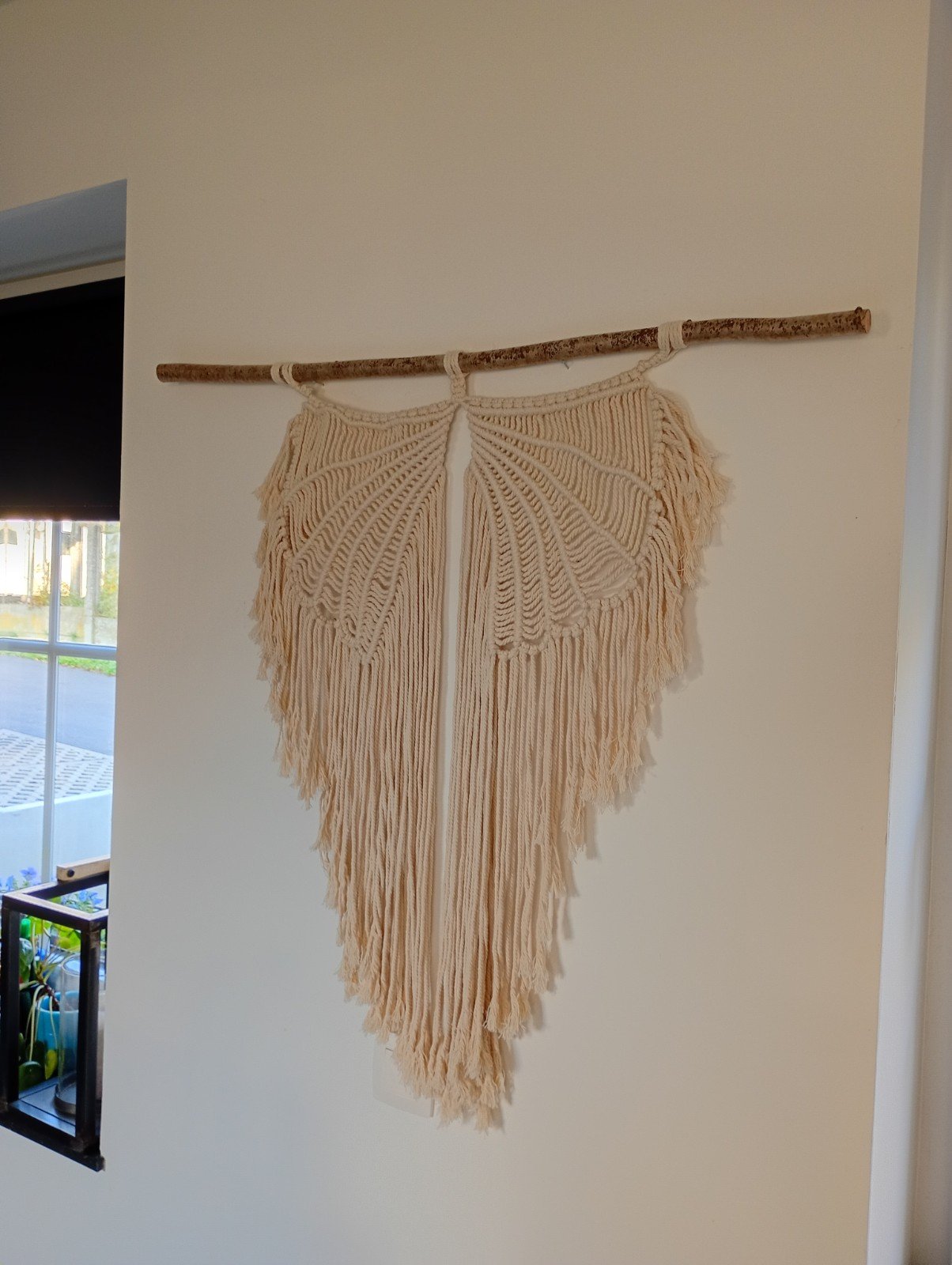 Wanddecoratie wings, macramé, ecru