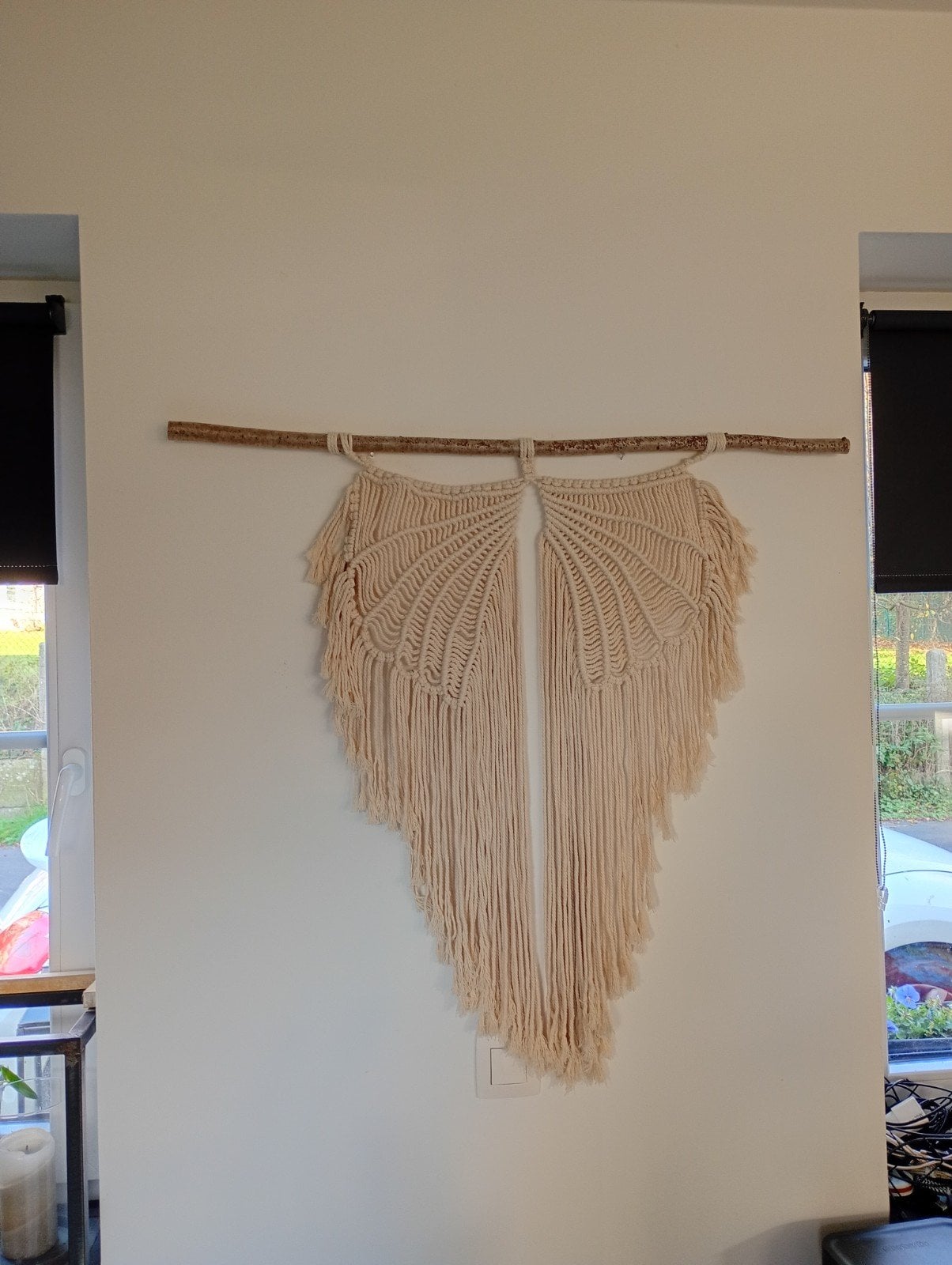 Wanddecoratie wings, macramé, ecru