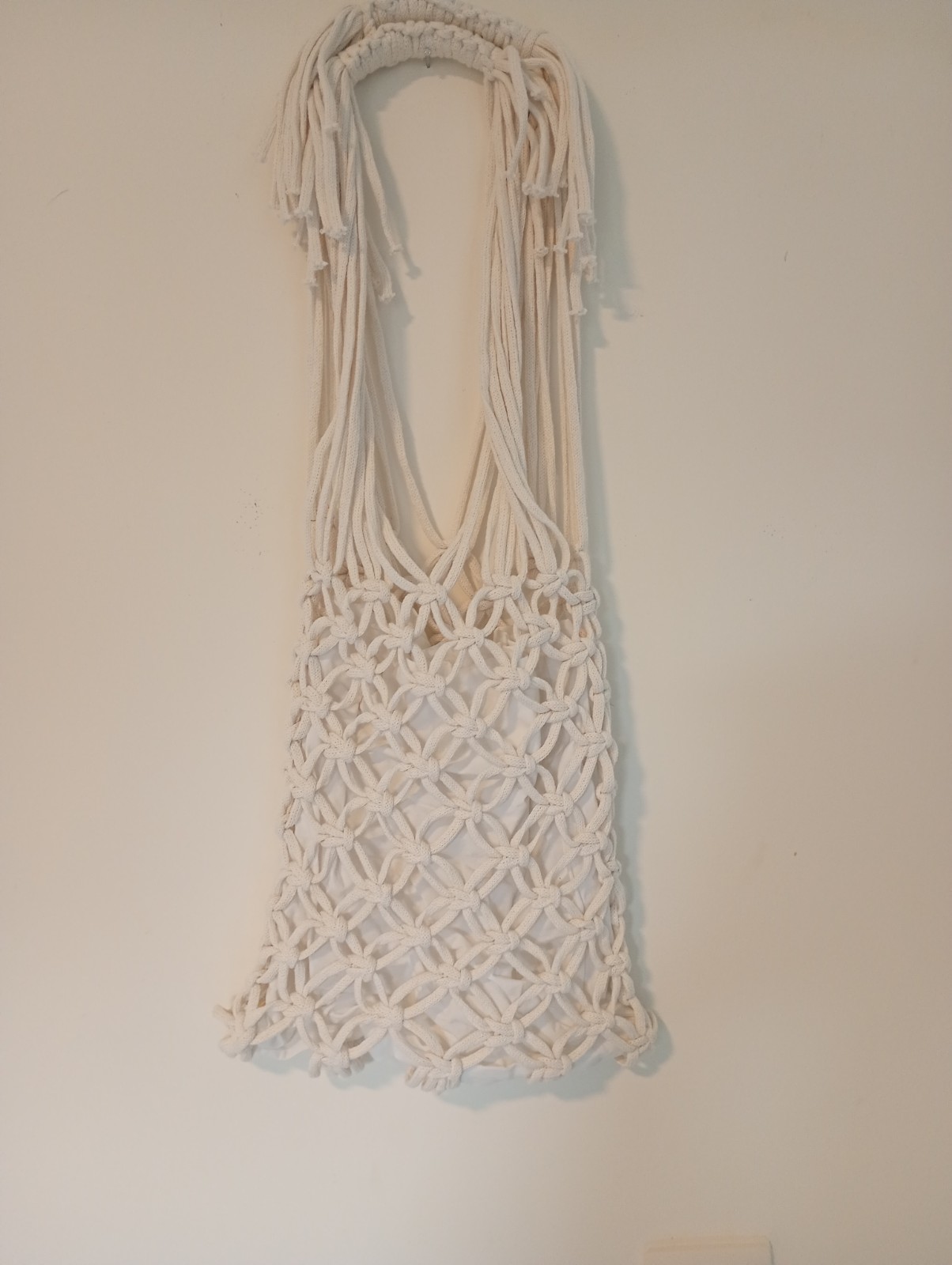 tas, macramé, wit met binnentasje