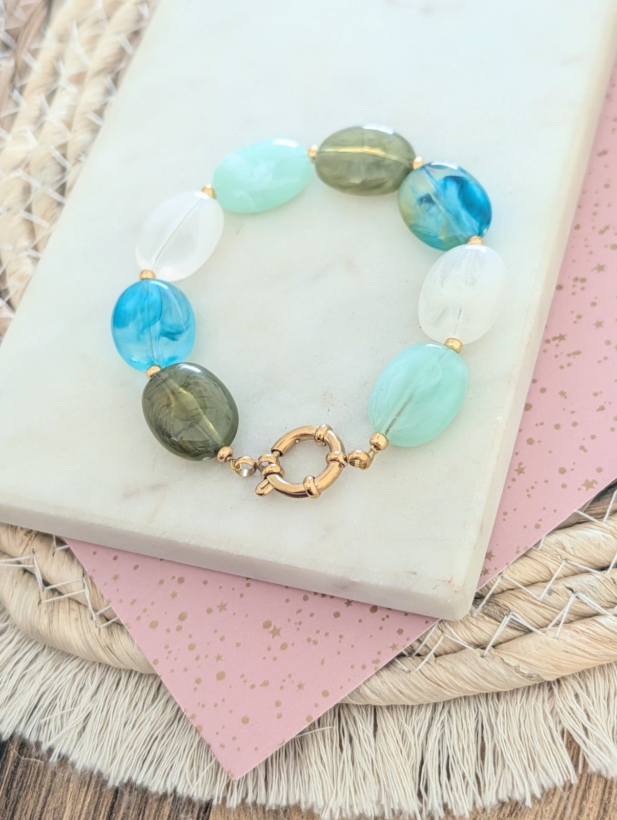 Big stone armband RVS goud
