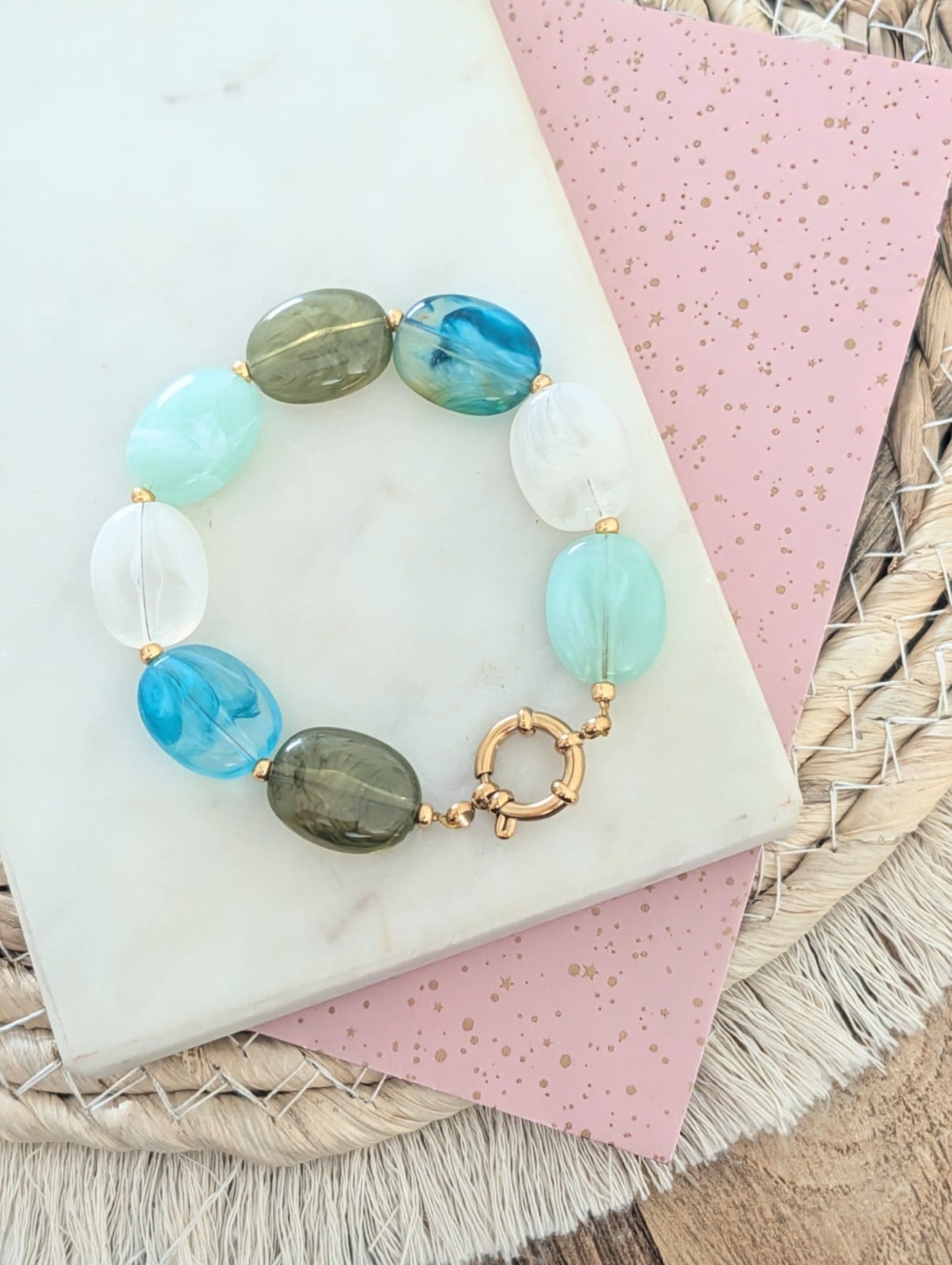 Big stone armband RVS goud