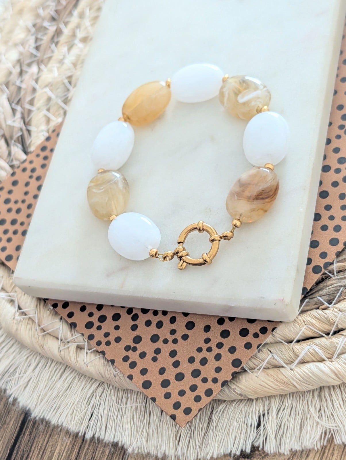 Big stone armband RVS goud