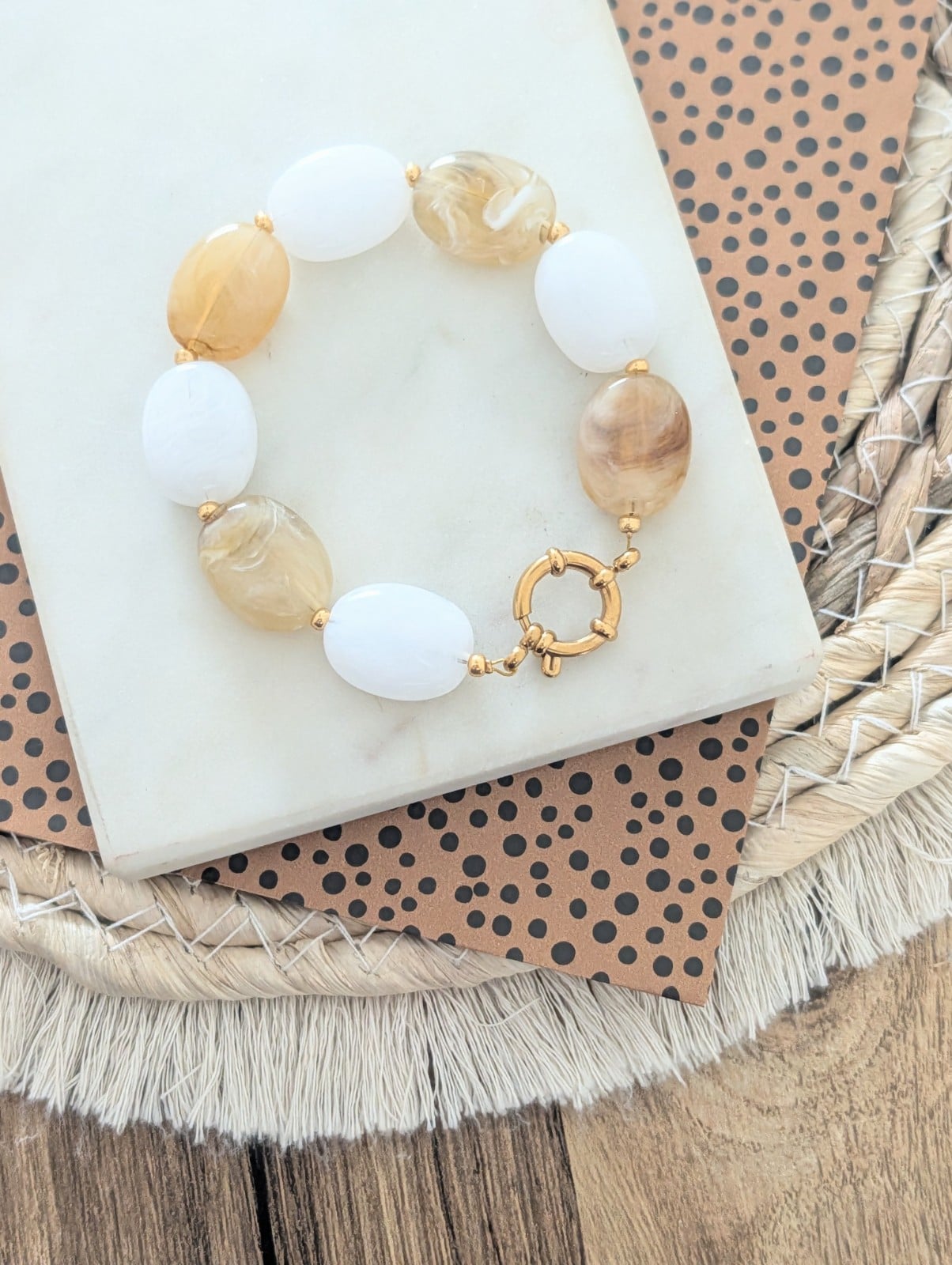 Big stone armband RVS goud