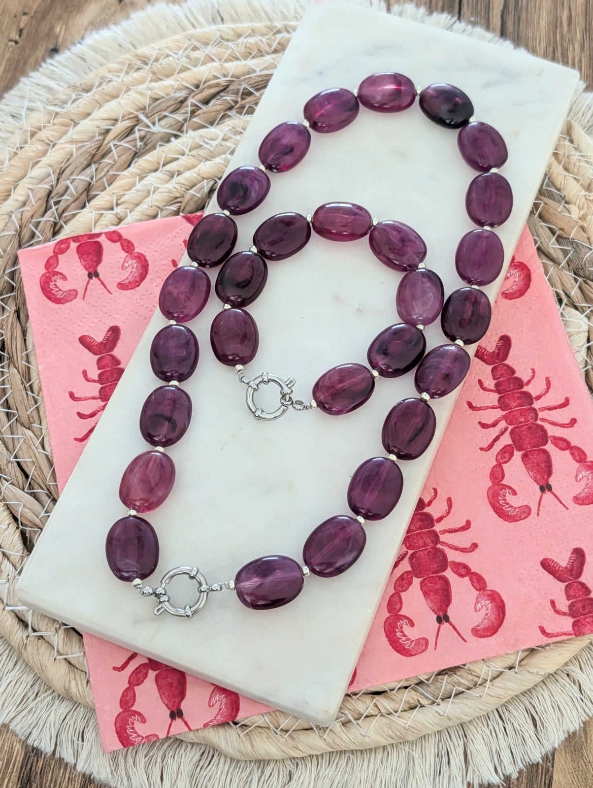 Sieraden set ketting + armband paars zilver
