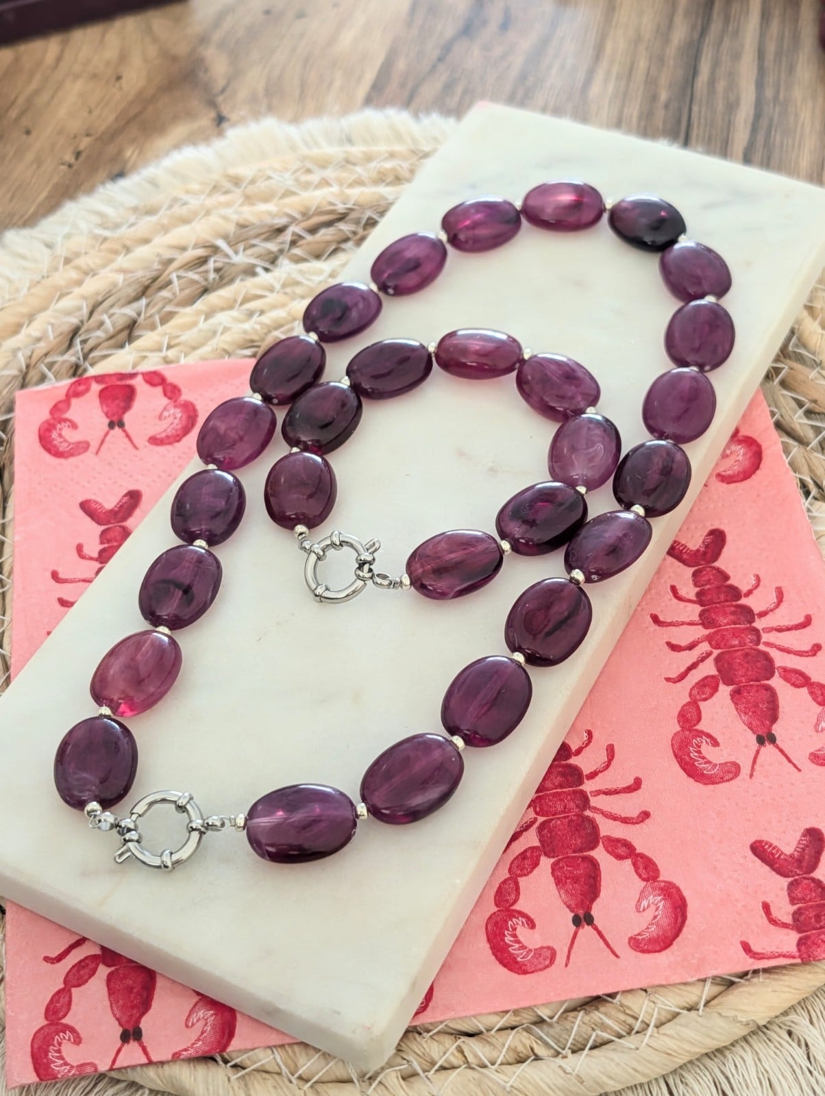 Sieraden set ketting + armband paars zilver