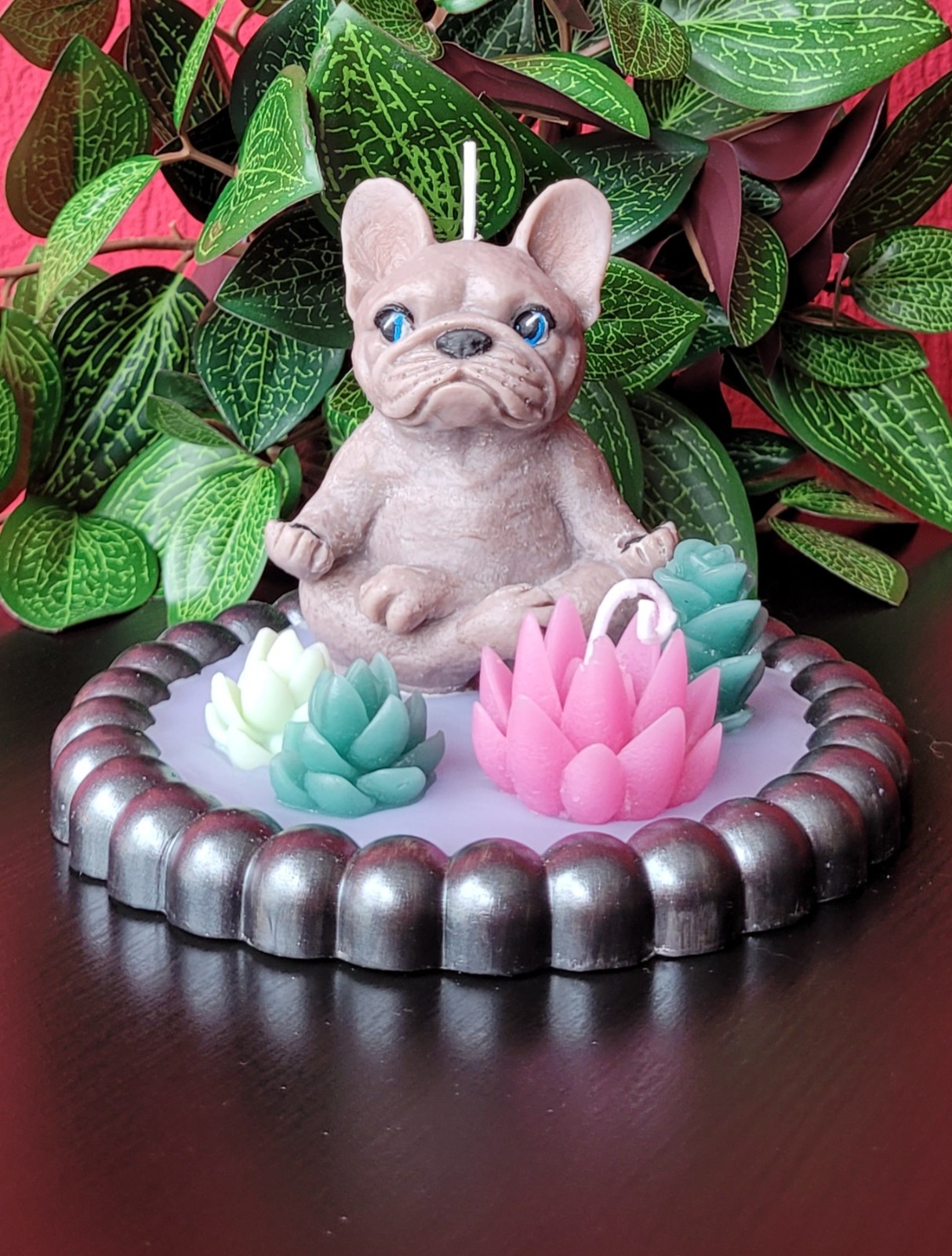 Franse Bulldog kaars Macey - de yoga coach