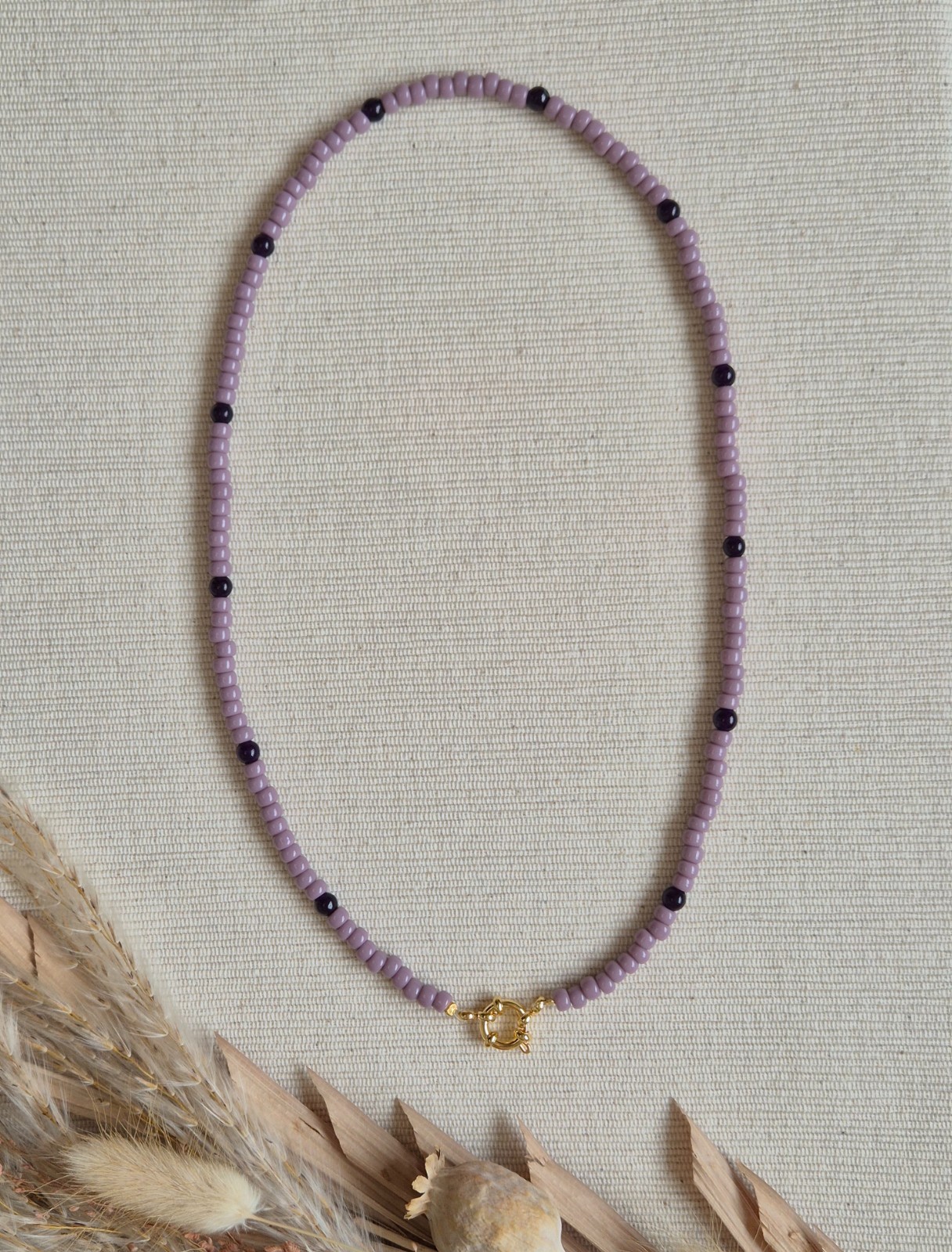 Basic ketting amethist en miyuki kralen met boeisluiting voor bedels - 134931 Basic ketting amethist en miyuki kralen met boeisluiting voor bedels