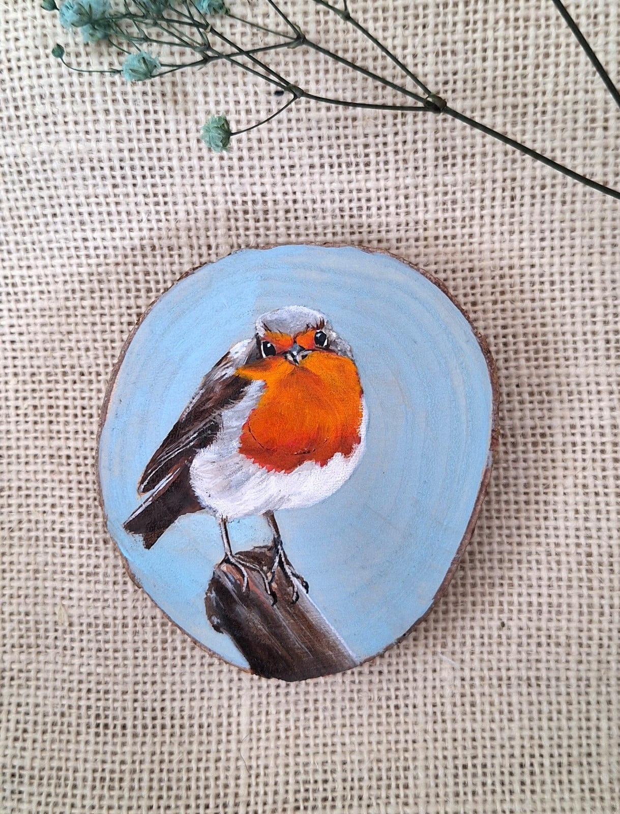 Roodborstje op houtschijf - 112469 Roodborstje op houtschijf