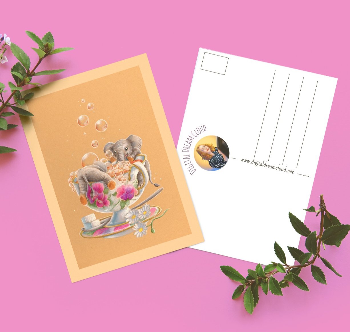 Wens kaart verjaardag Olifantjes thee kop