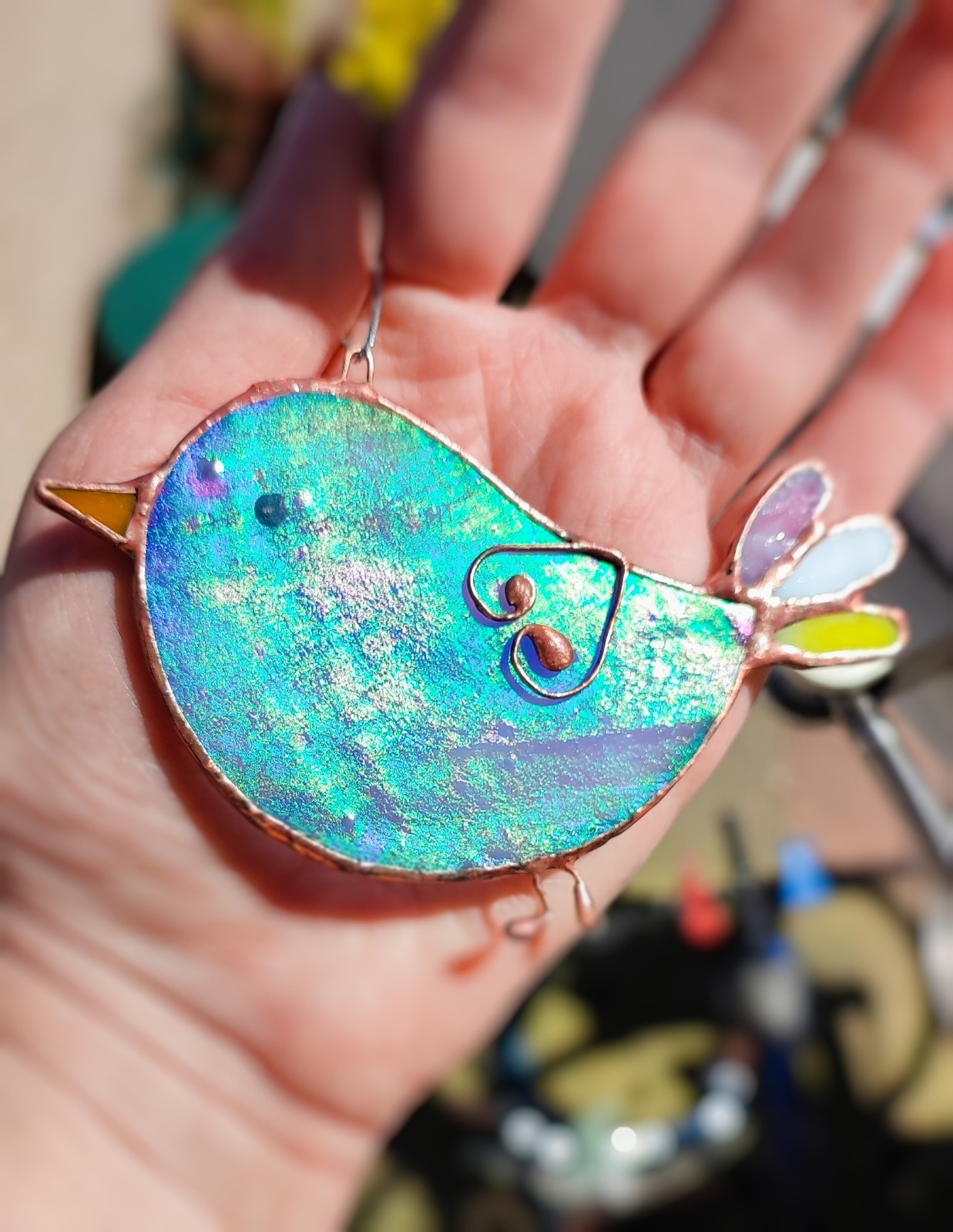 Glas-in-lood vogel | Handgemaakt | Raamhanger | Tiffany-techniek
