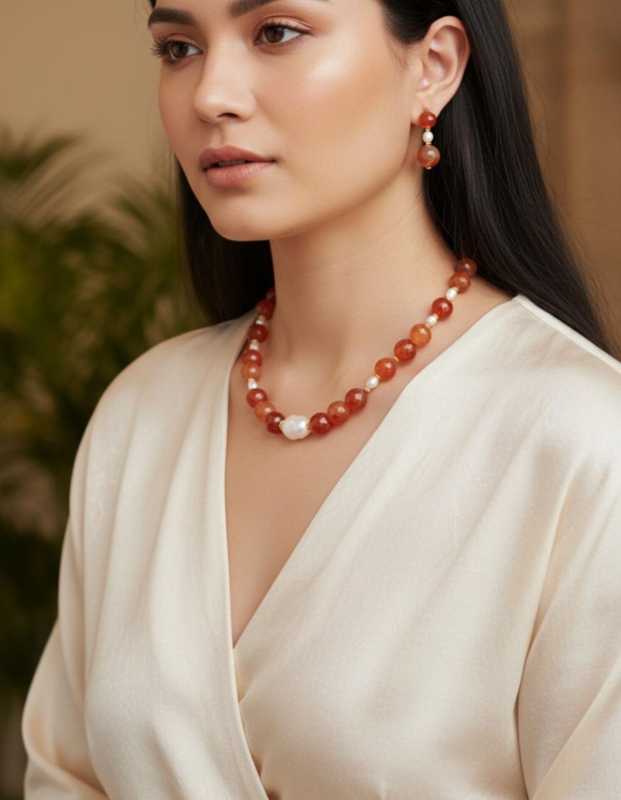 Handgemaakte ketting met agaat en parels – uniek stuk