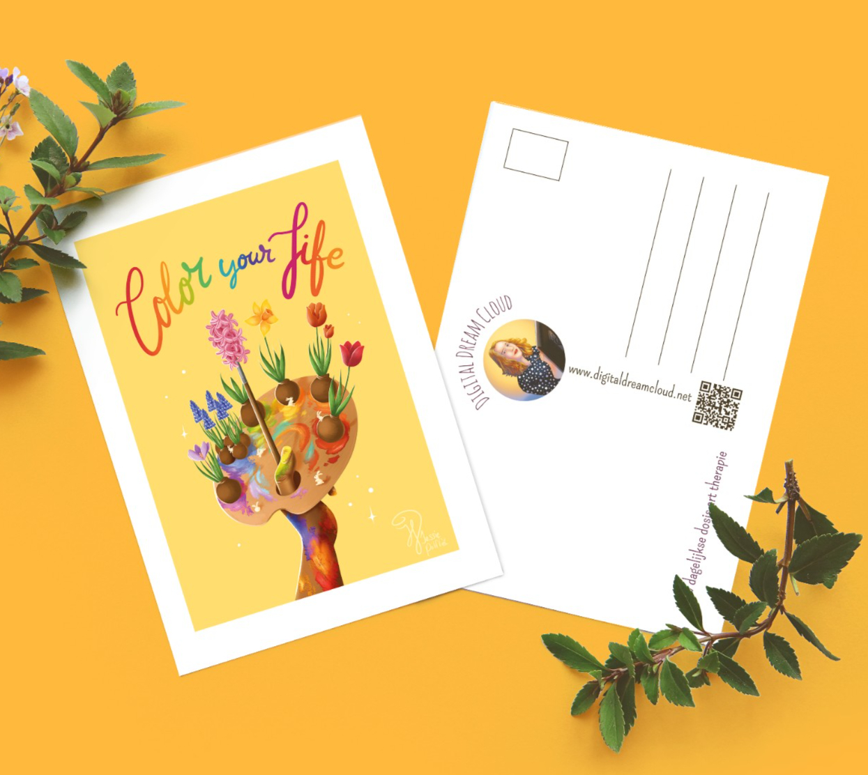 Kaart Color your life Bloemen verf pallet