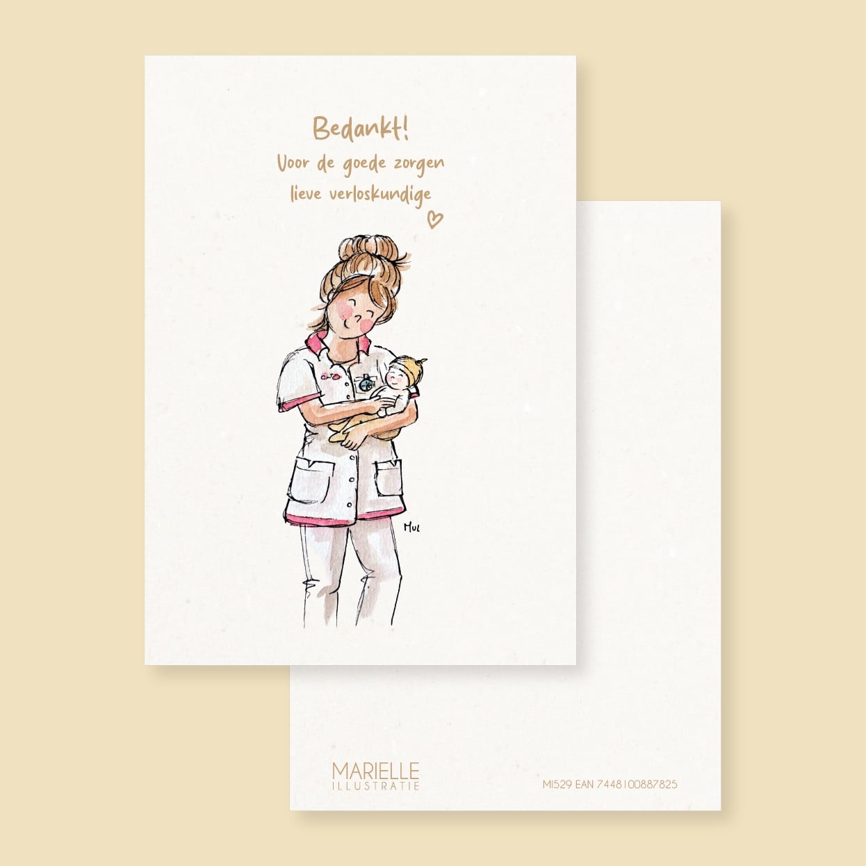 Bedankt verloskundige, wenskaart 10x15cm