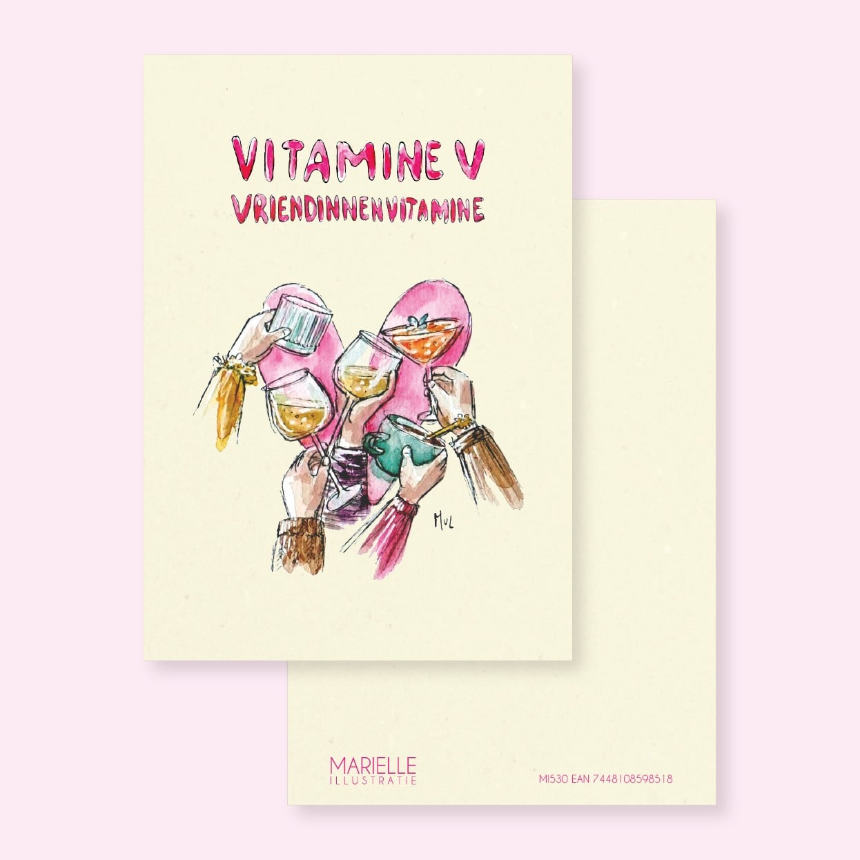 Vriendinnenvitamine, Vitamine V, vriendin, wenskaart 10x15cm