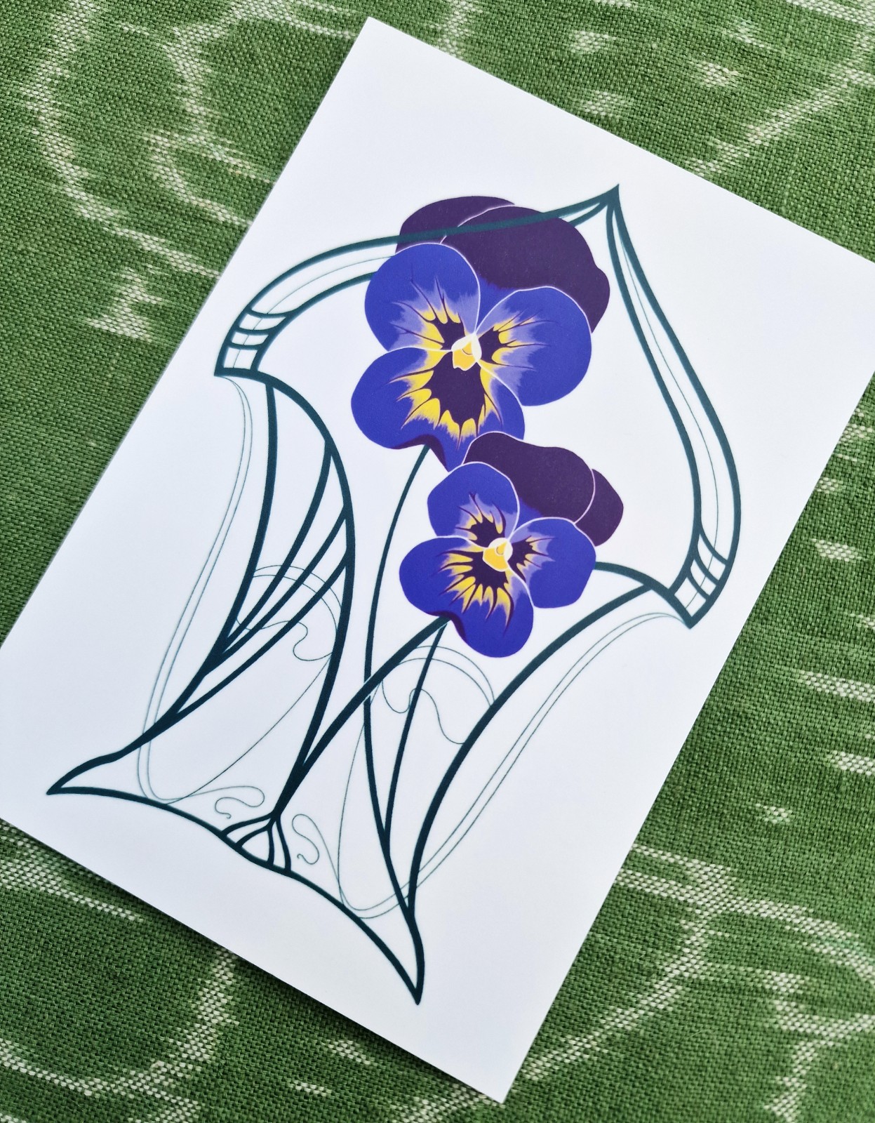 Art Nouveau Flower A6 Kaart, Paarse Viooltjes Bloemen, Potlood Tekeni… - 145274 Art Nouveau Flower A6 Kaart, Paarse Viooltjes Bloemen, Potlood Tekening